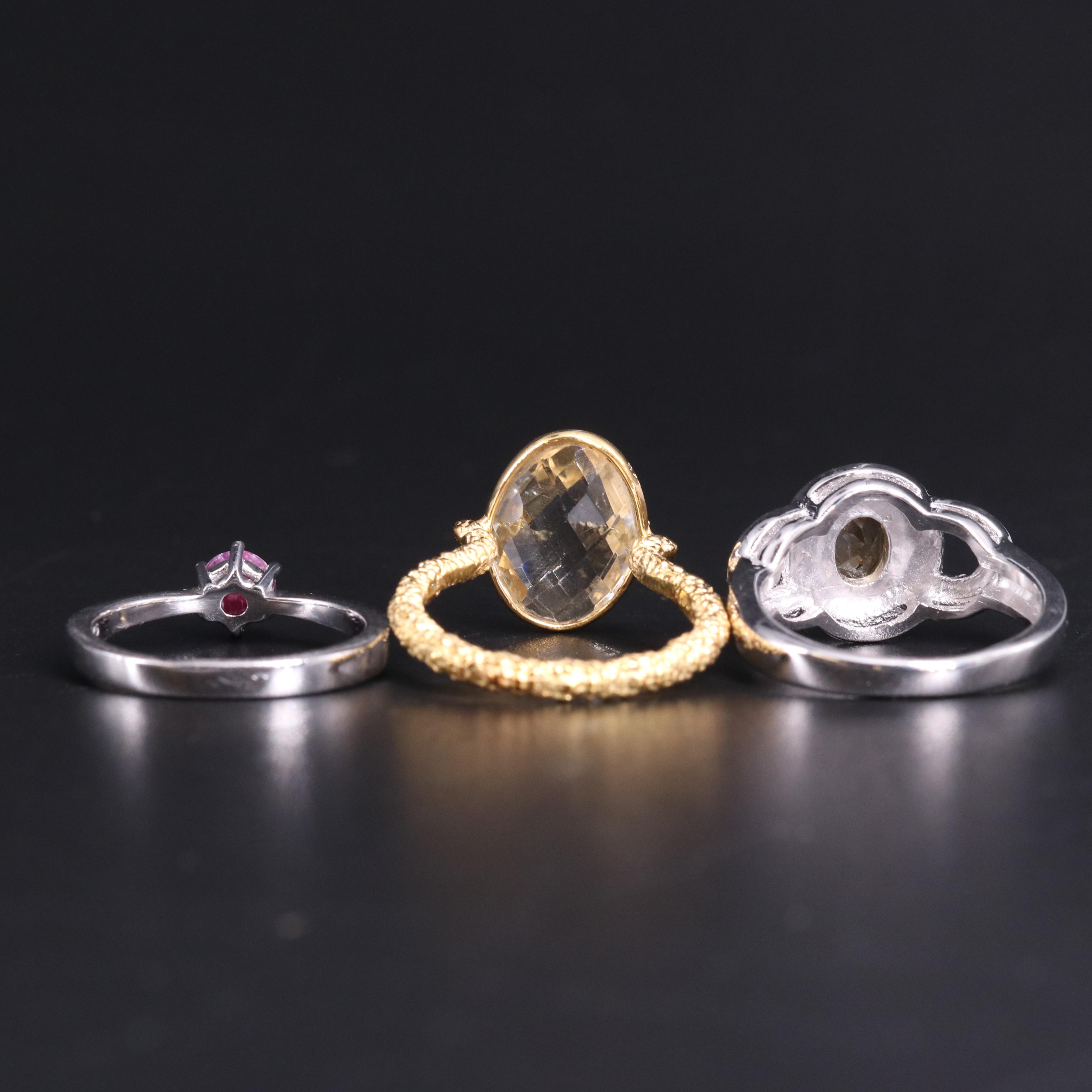 Assortment of Sterling Silver Gemstone Rings