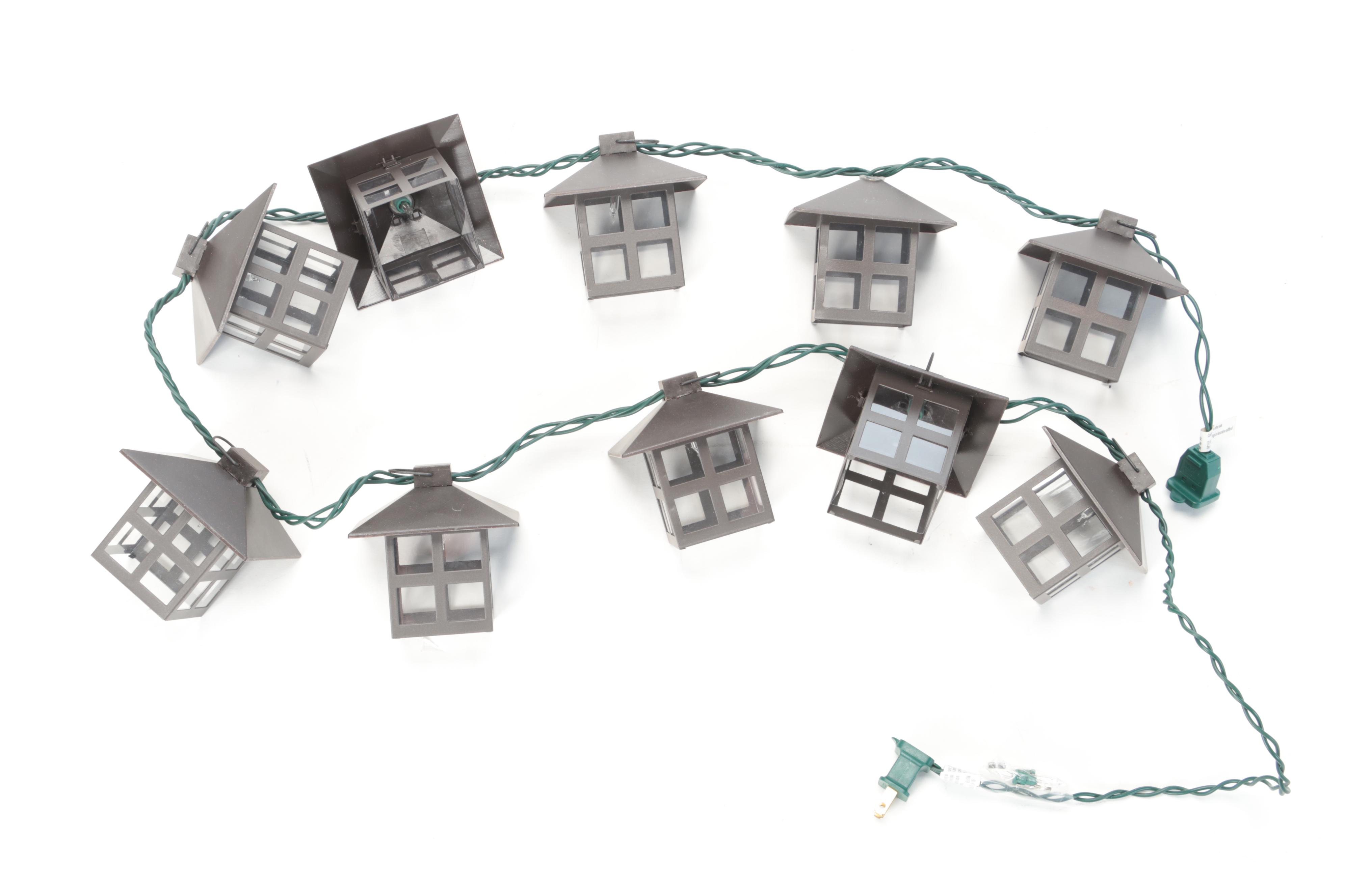 Sonoma Striped 9' Market Umbrella with Outdoor String Lights