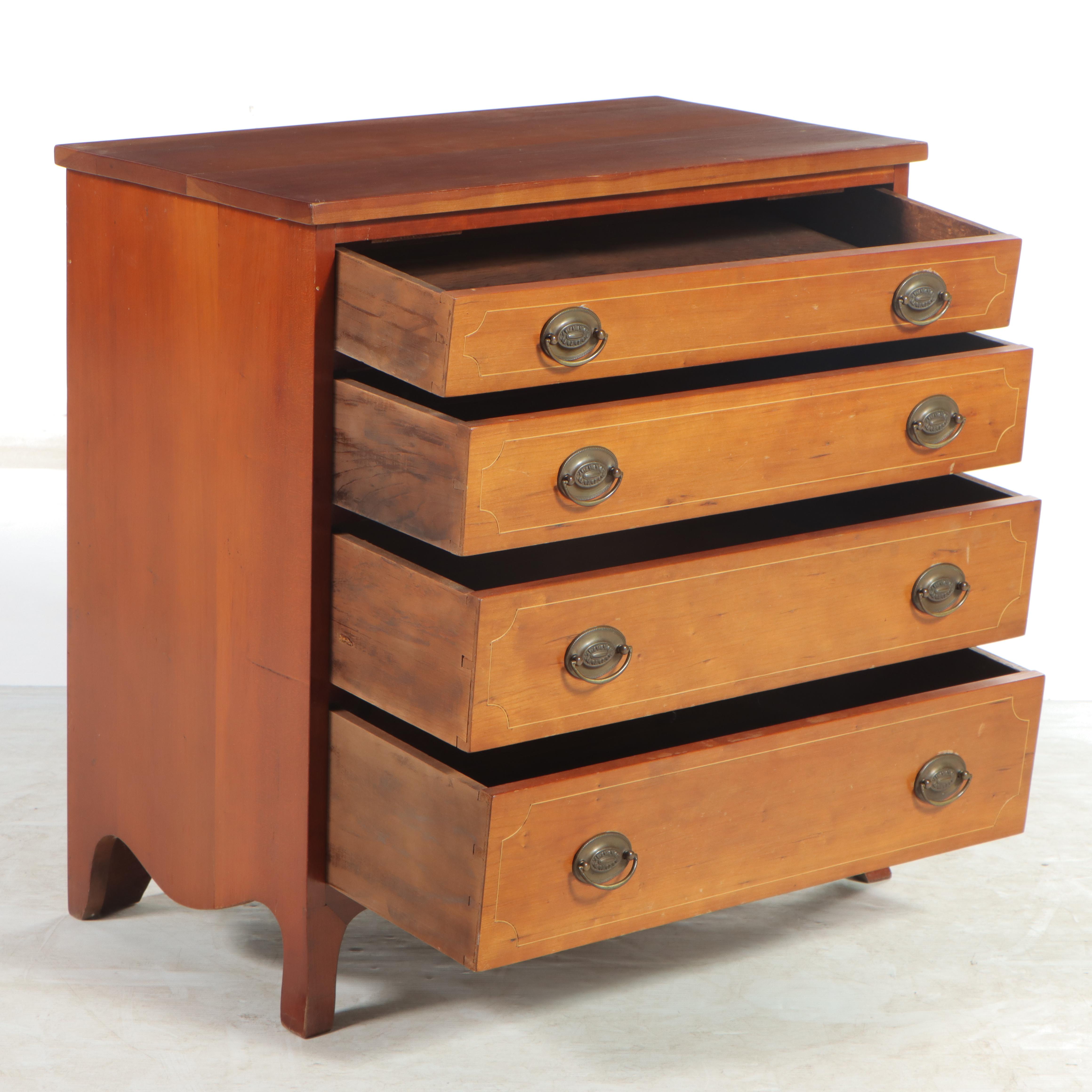 Federal Style Cherrywood and String-Inlaid Four-Drawer Bedside Chest