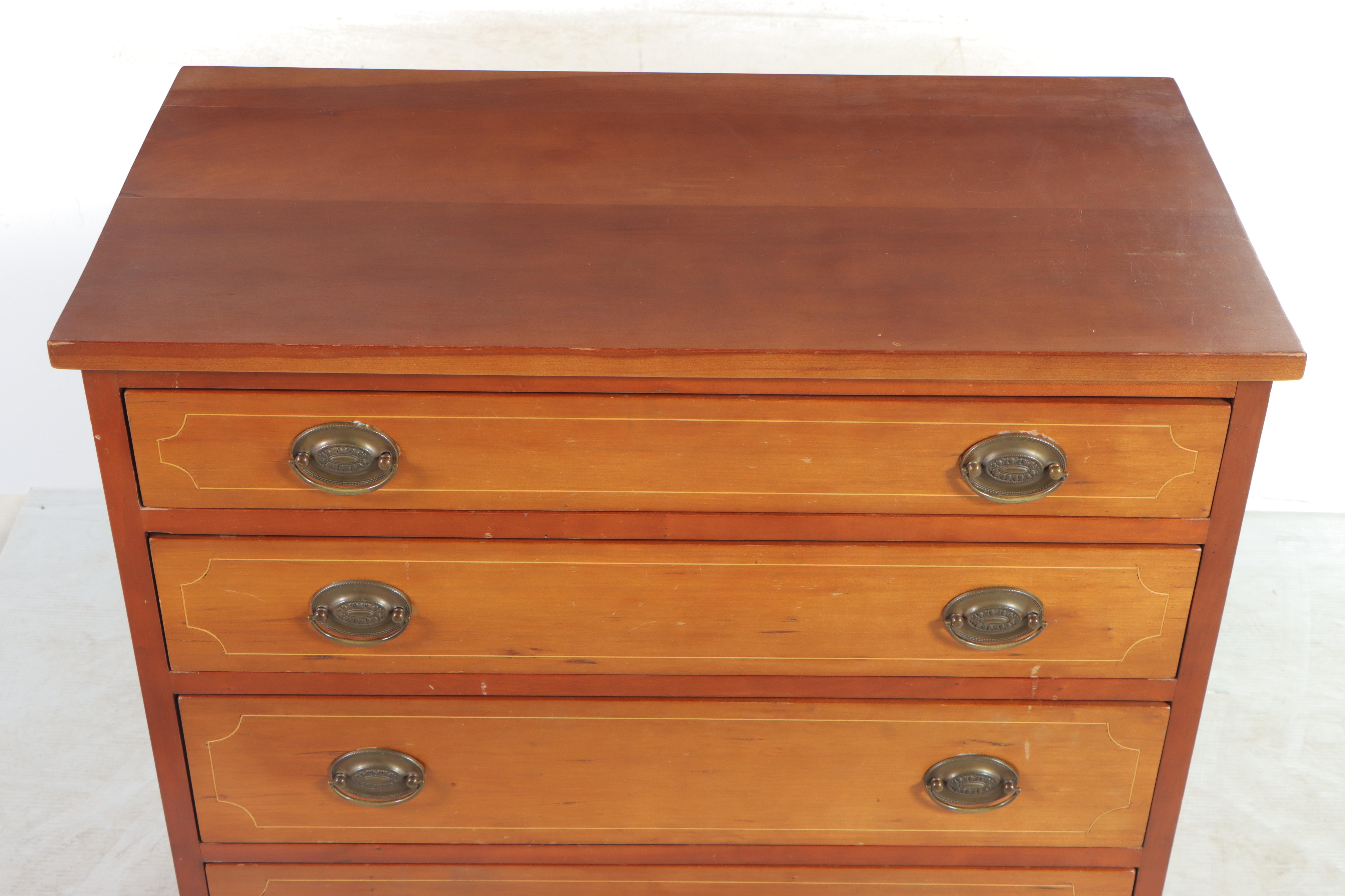 Federal Style Cherrywood and String-Inlaid Four-Drawer Bedside Chest