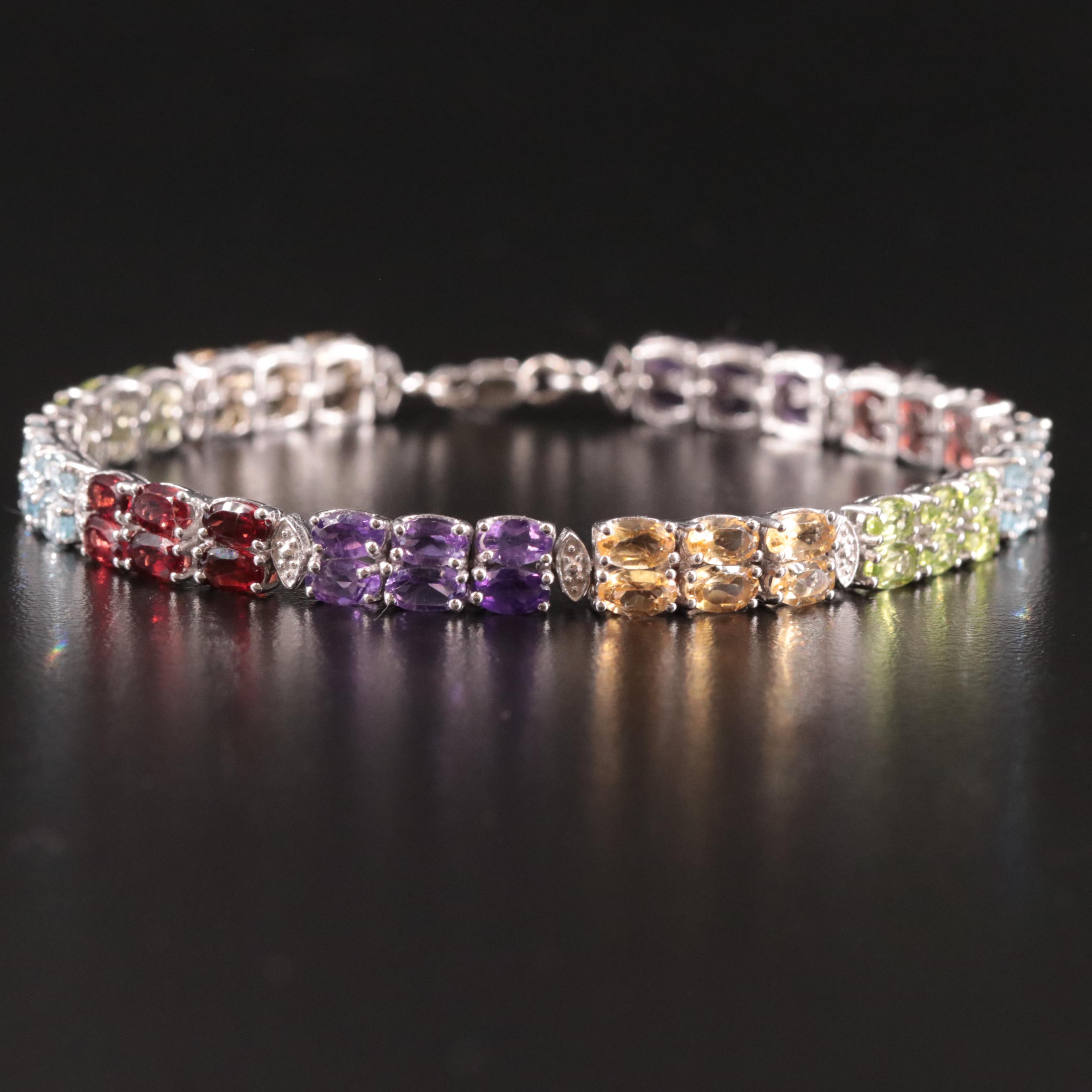 Sterling Amethyst, Garnet and Topaz Rainbow Bracelet