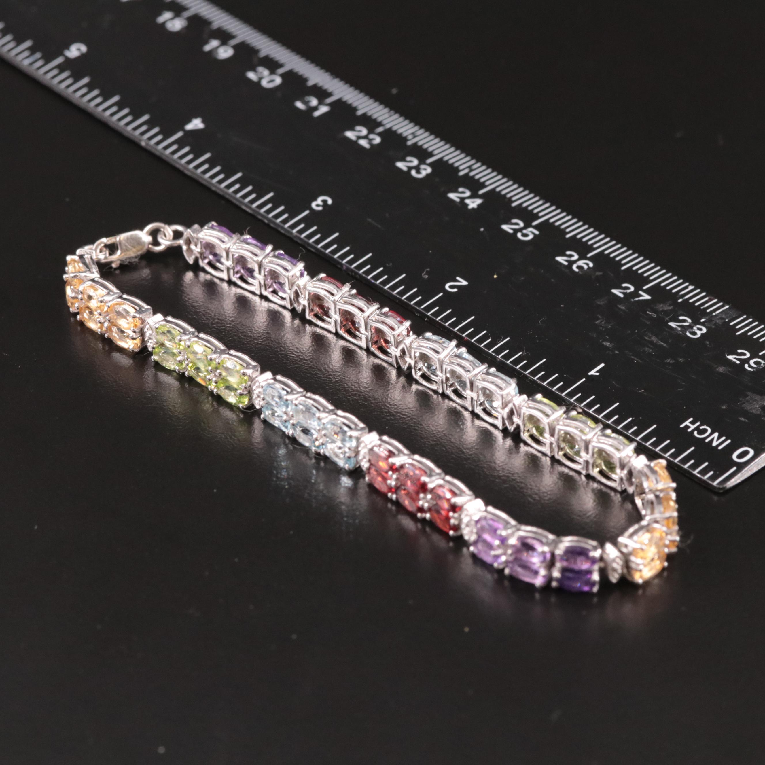 Sterling Amethyst, Garnet and Topaz Rainbow Bracelet