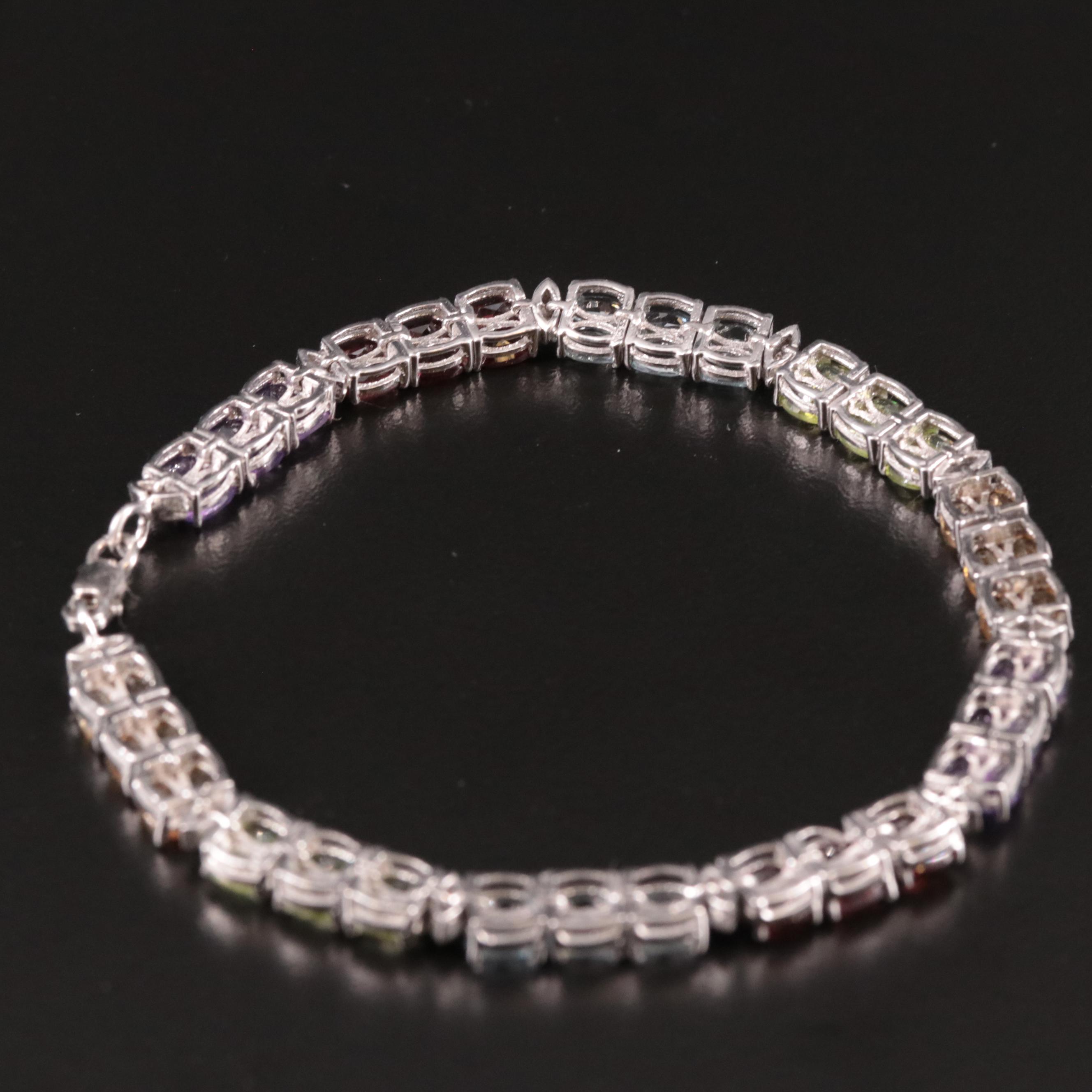 Sterling Amethyst, Garnet and Topaz Rainbow Bracelet