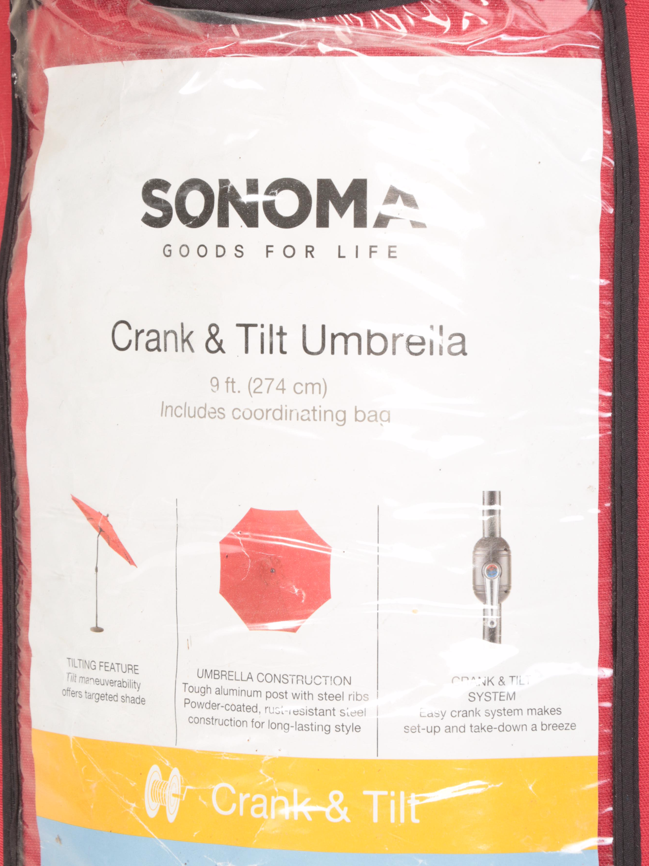 Sonoma Striped 9' Market Umbrella with Outdoor String Lights