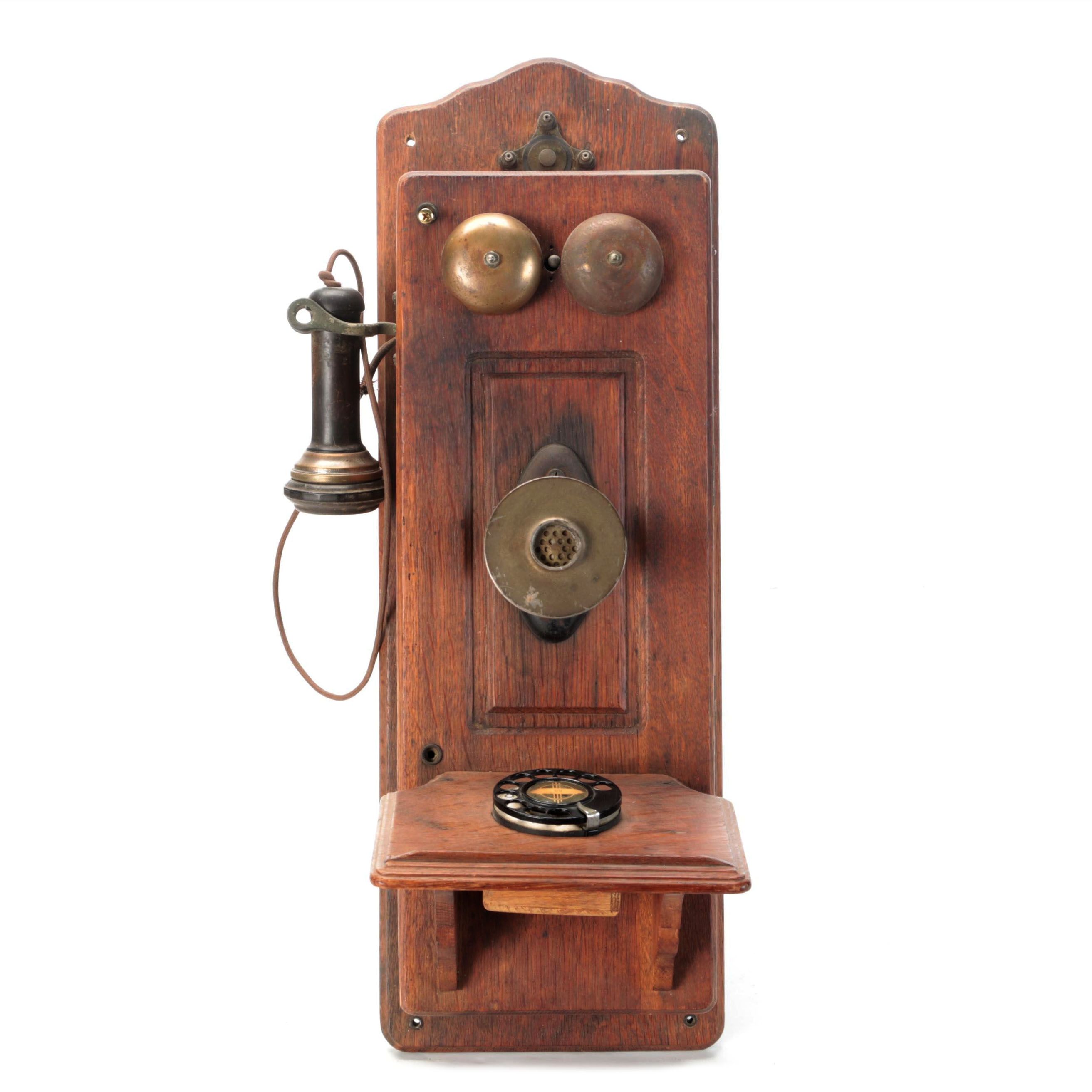 Stromberg-Carlson Oak Cabinet Wall Mount Telephone With Rotary Dial