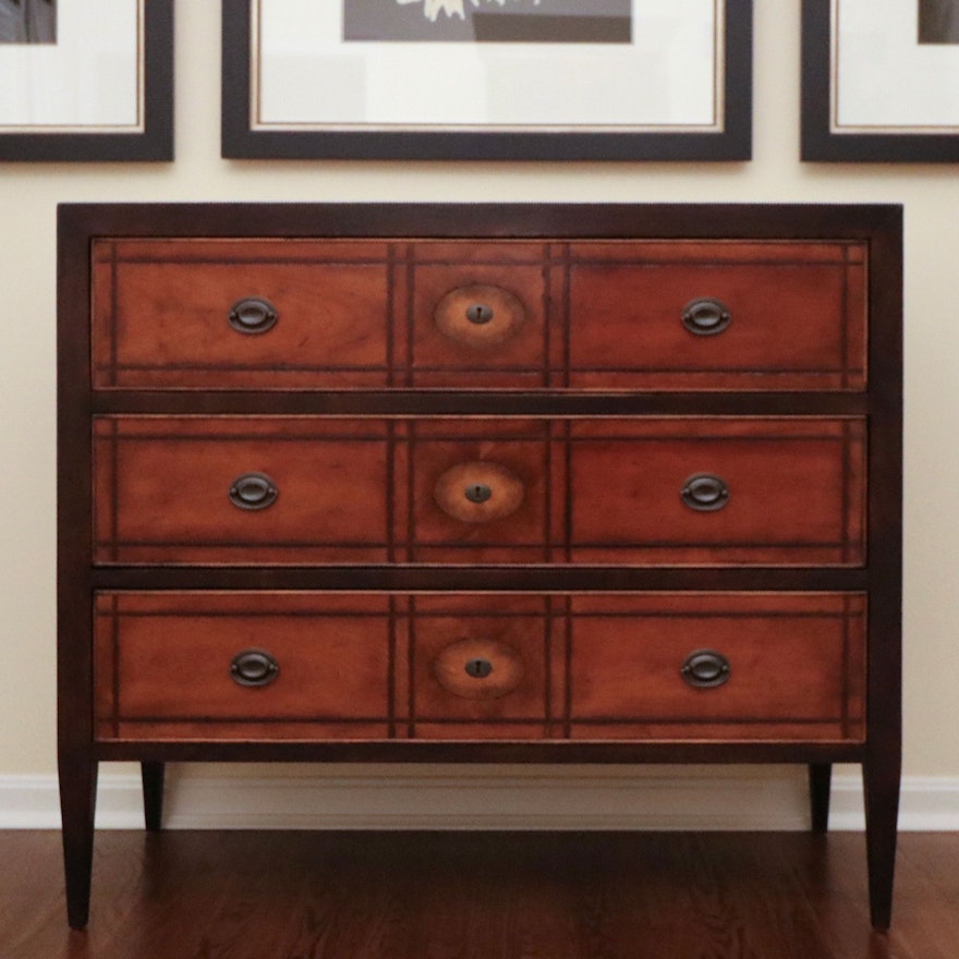 Ethan Allen "Eastgate" Marquetry Style Accented Antiqued Chest of Drawers