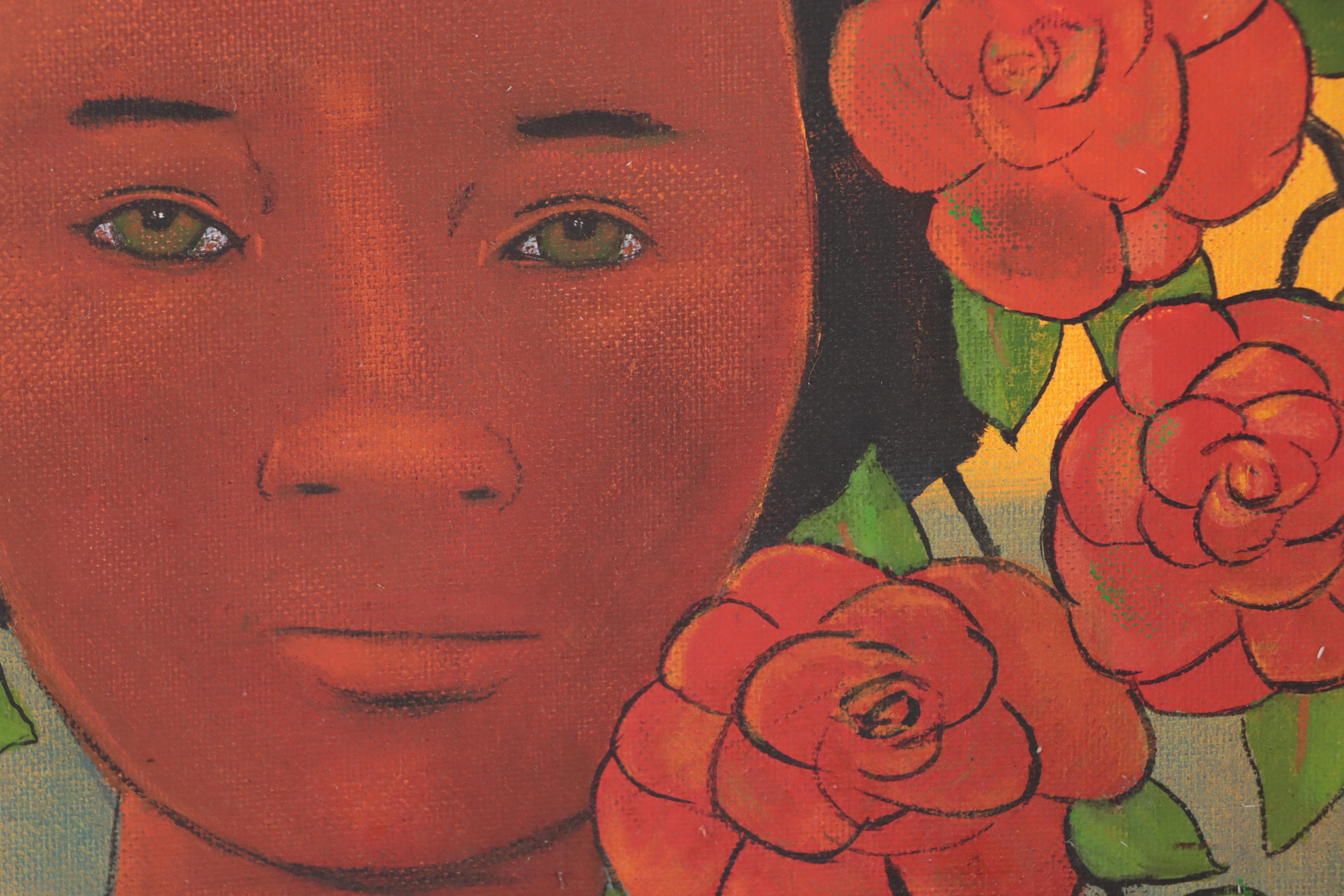 John Preble Stylized Portrait Acrylic Painting "Creole Rose"