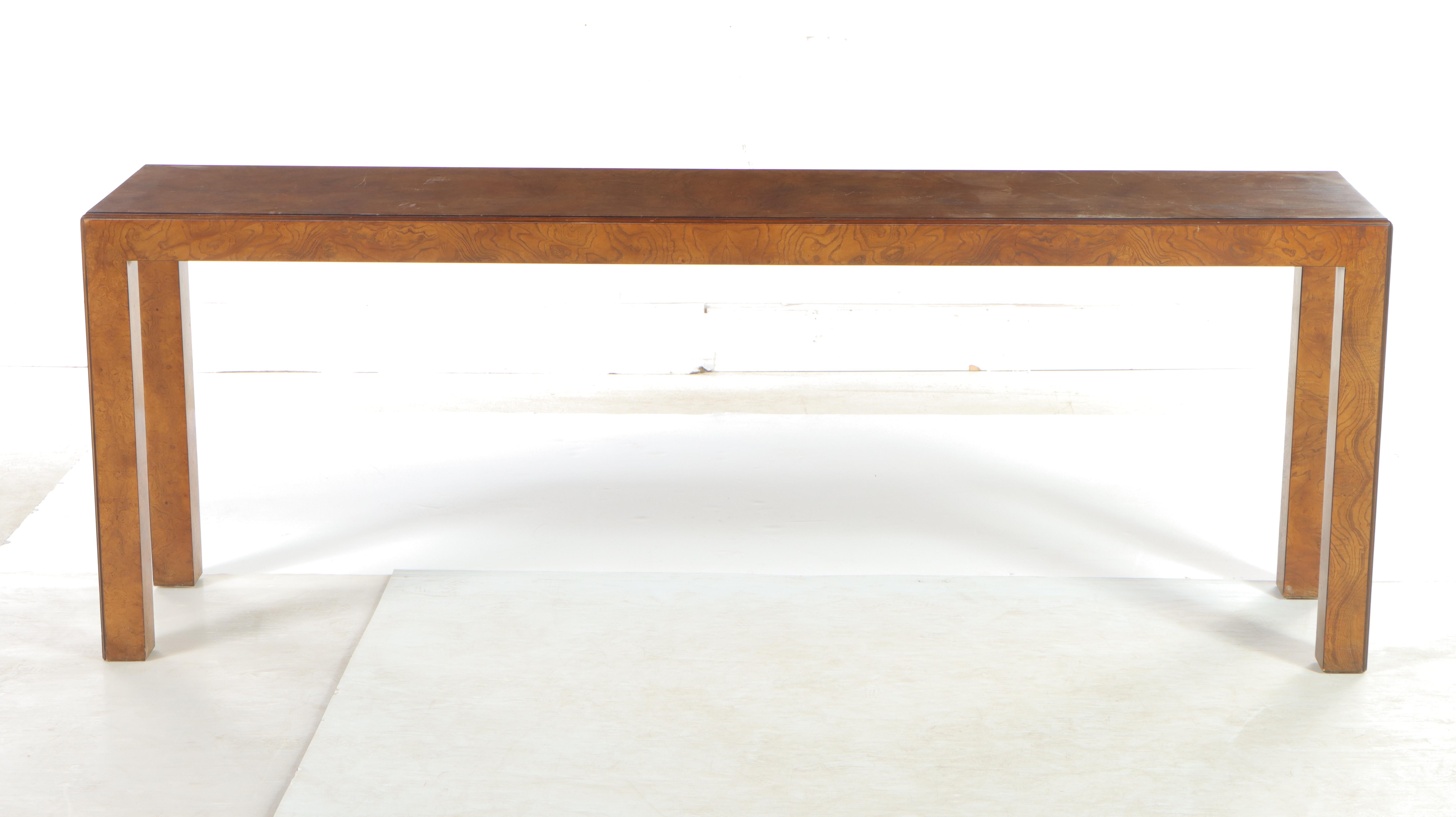 John Widdicomb Olive Ash Burl Parson's Style Sofa Table