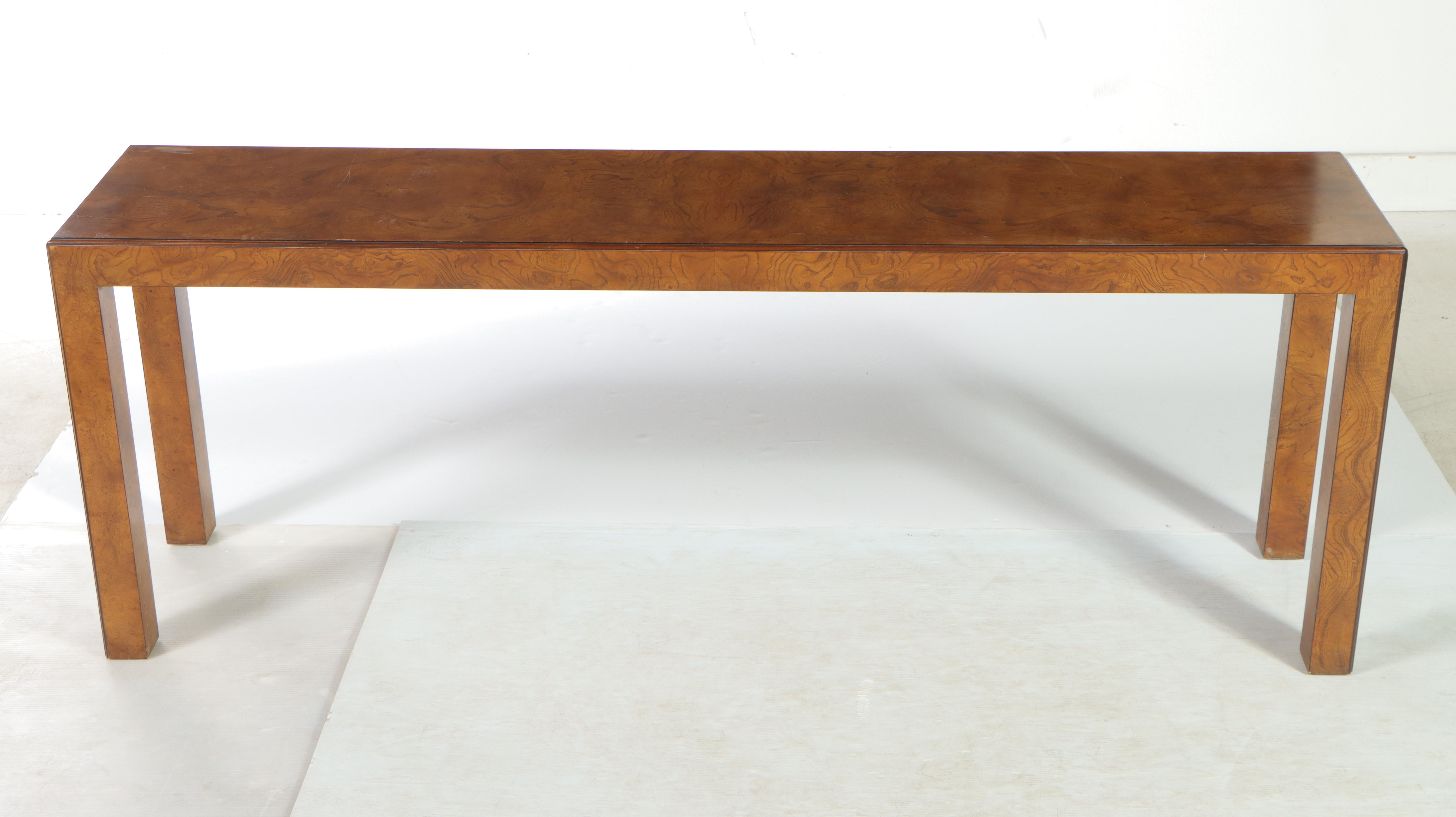 John Widdicomb Olive Ash Burl Parson's Style Sofa Table