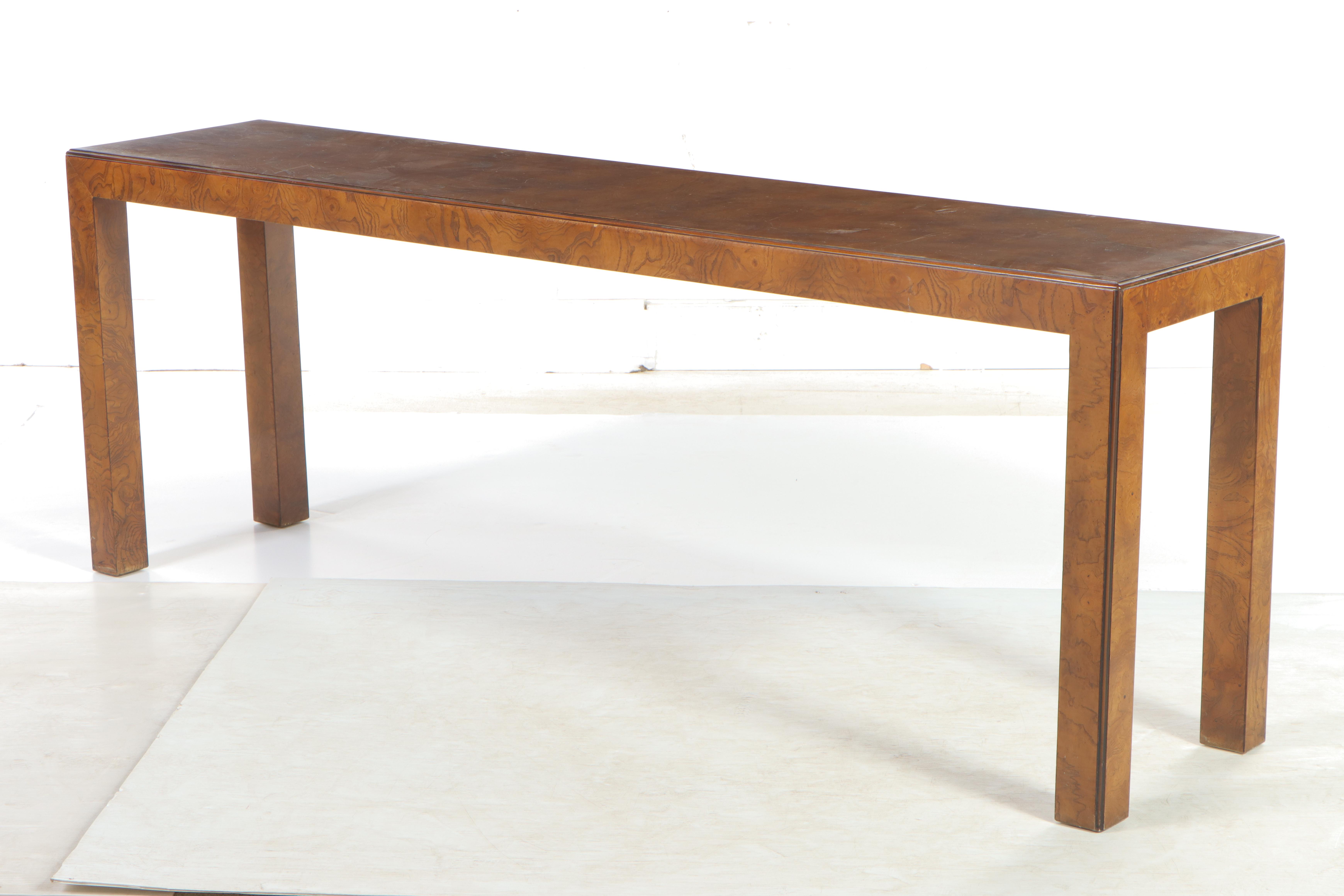 John Widdicomb Olive Ash Burl Parson's Style Sofa Table