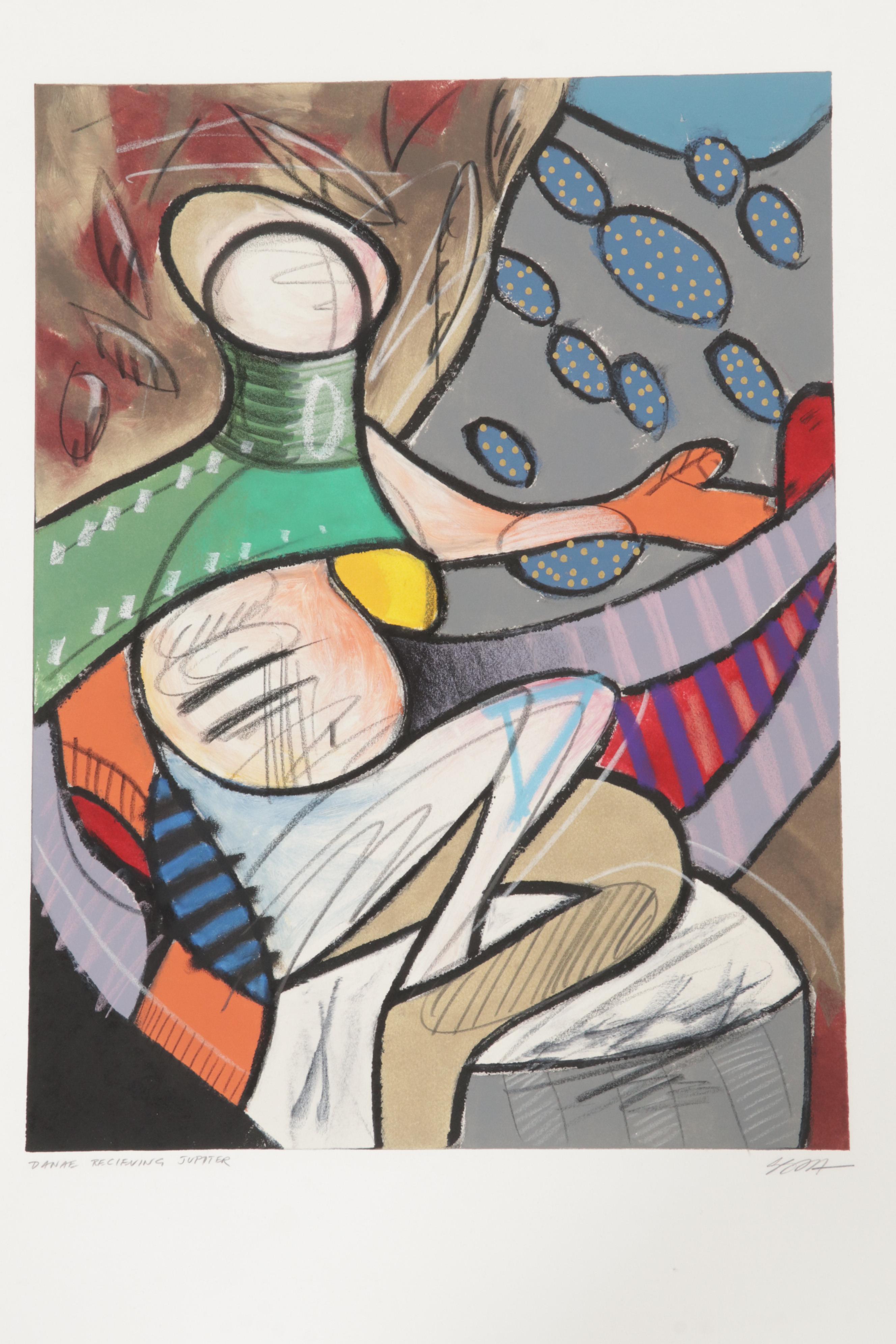 Four Hands Art Studio Monoprint "Danae Receiving Jupiter," 21st Century