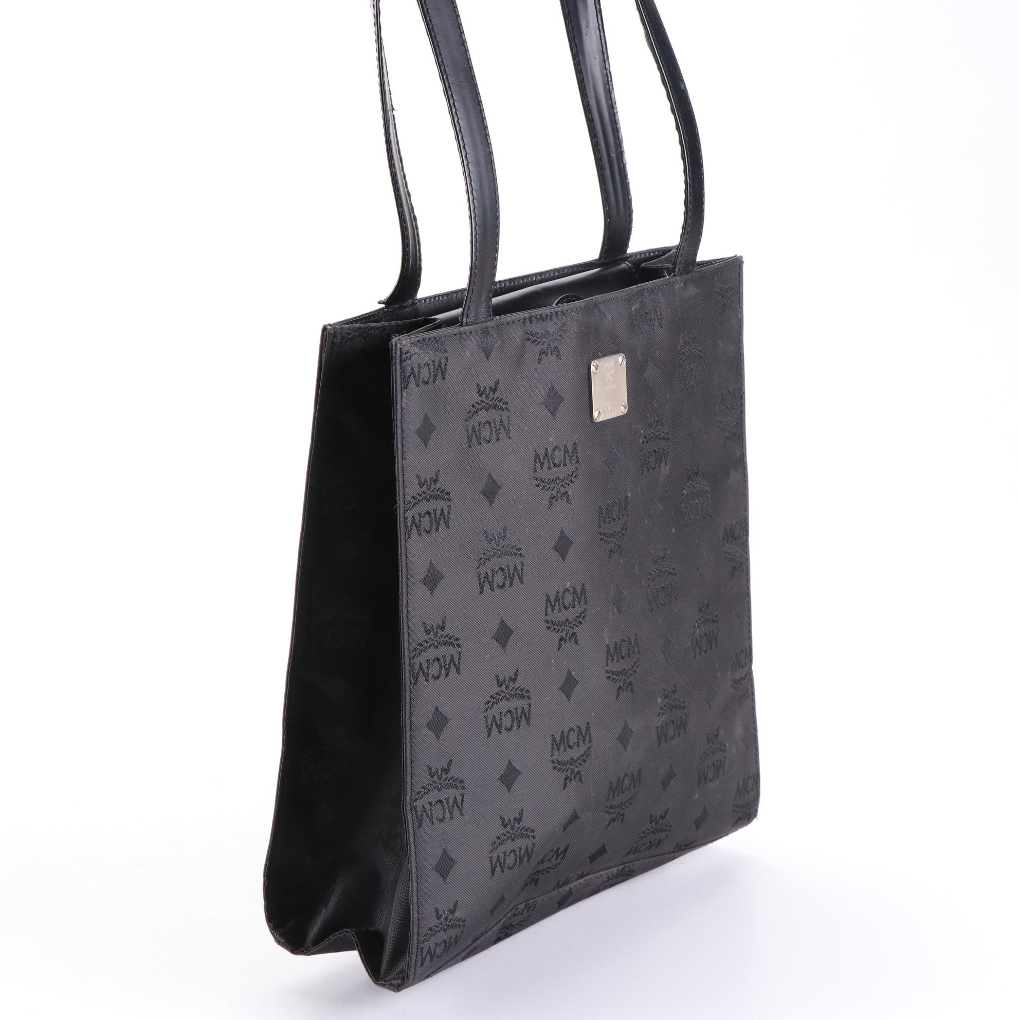 MCM Shoulder Bag in Black Visetos Nylon and Leather