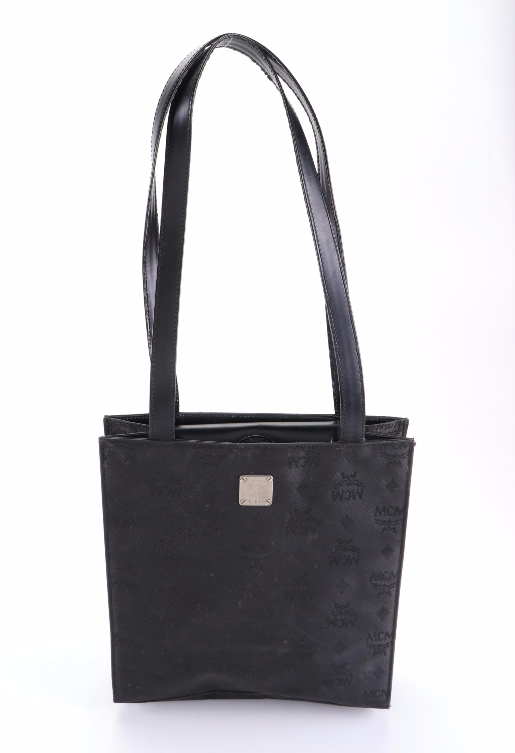 MCM Shoulder Bag in Black Visetos Nylon and Leather
