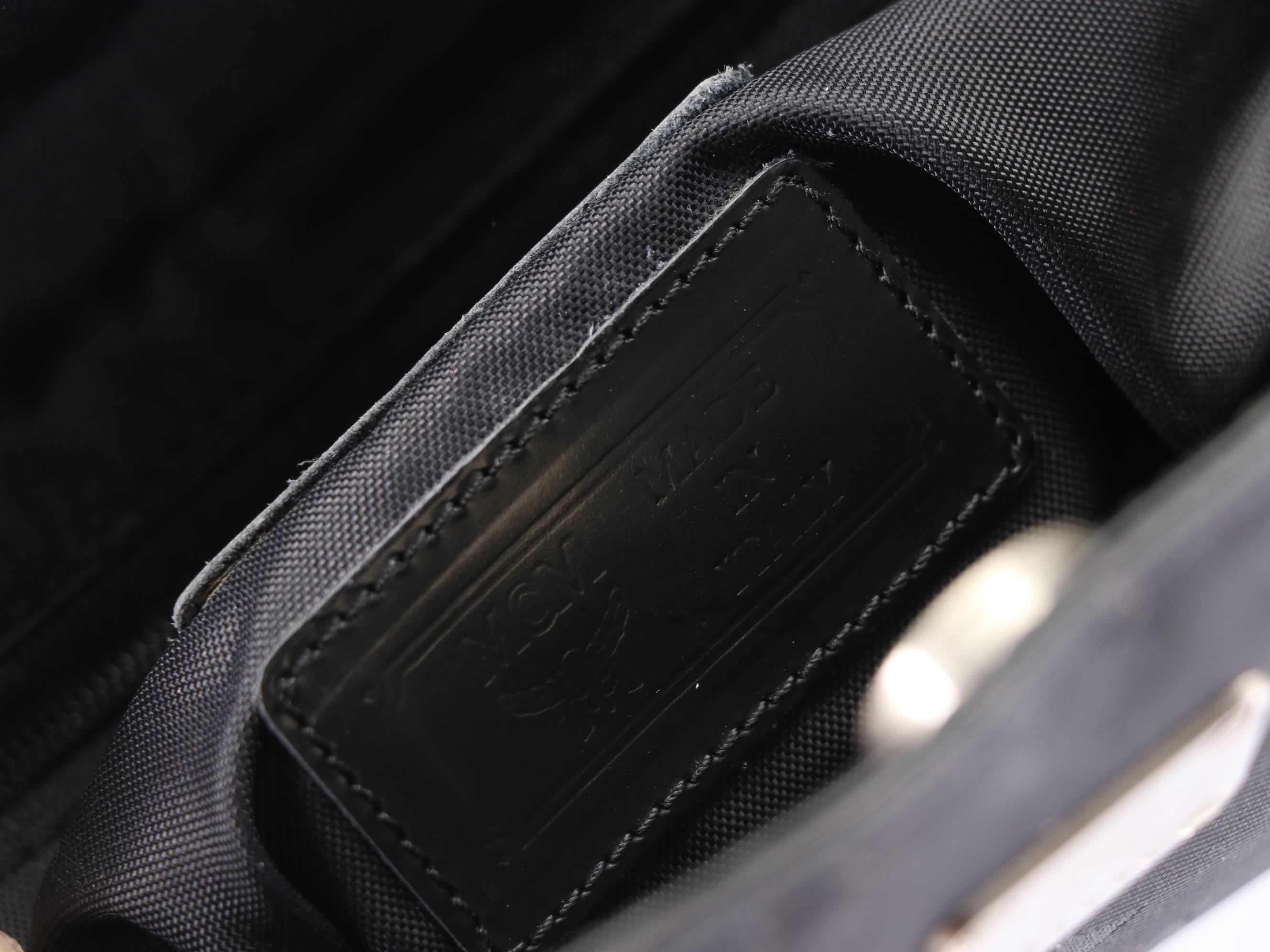 MCM Shoulder Bag in Black Visetos Nylon and Leather