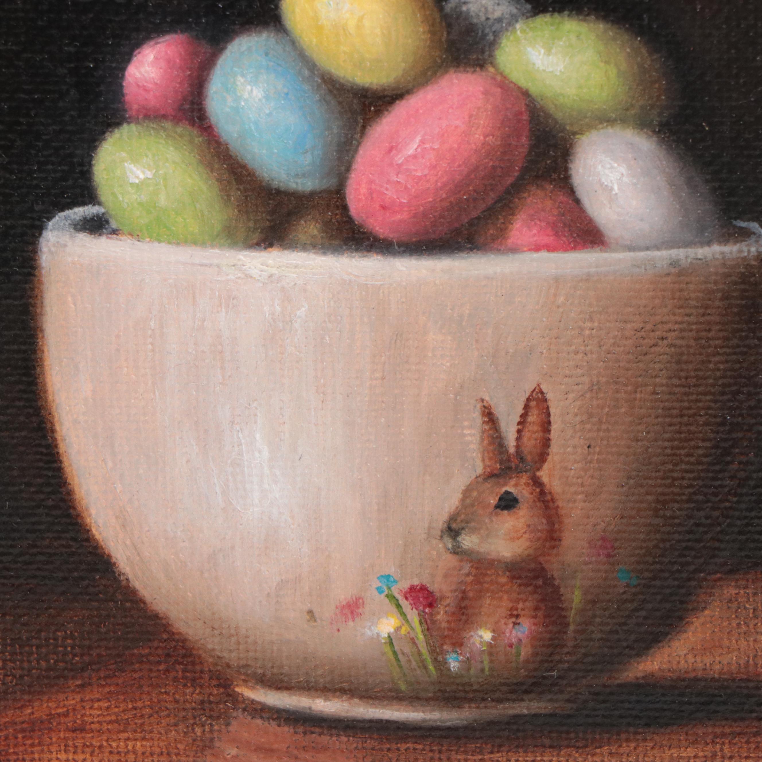 Houra H. Alghizzi Still Life Oil Painting "Easter Robin Eggs" 2023