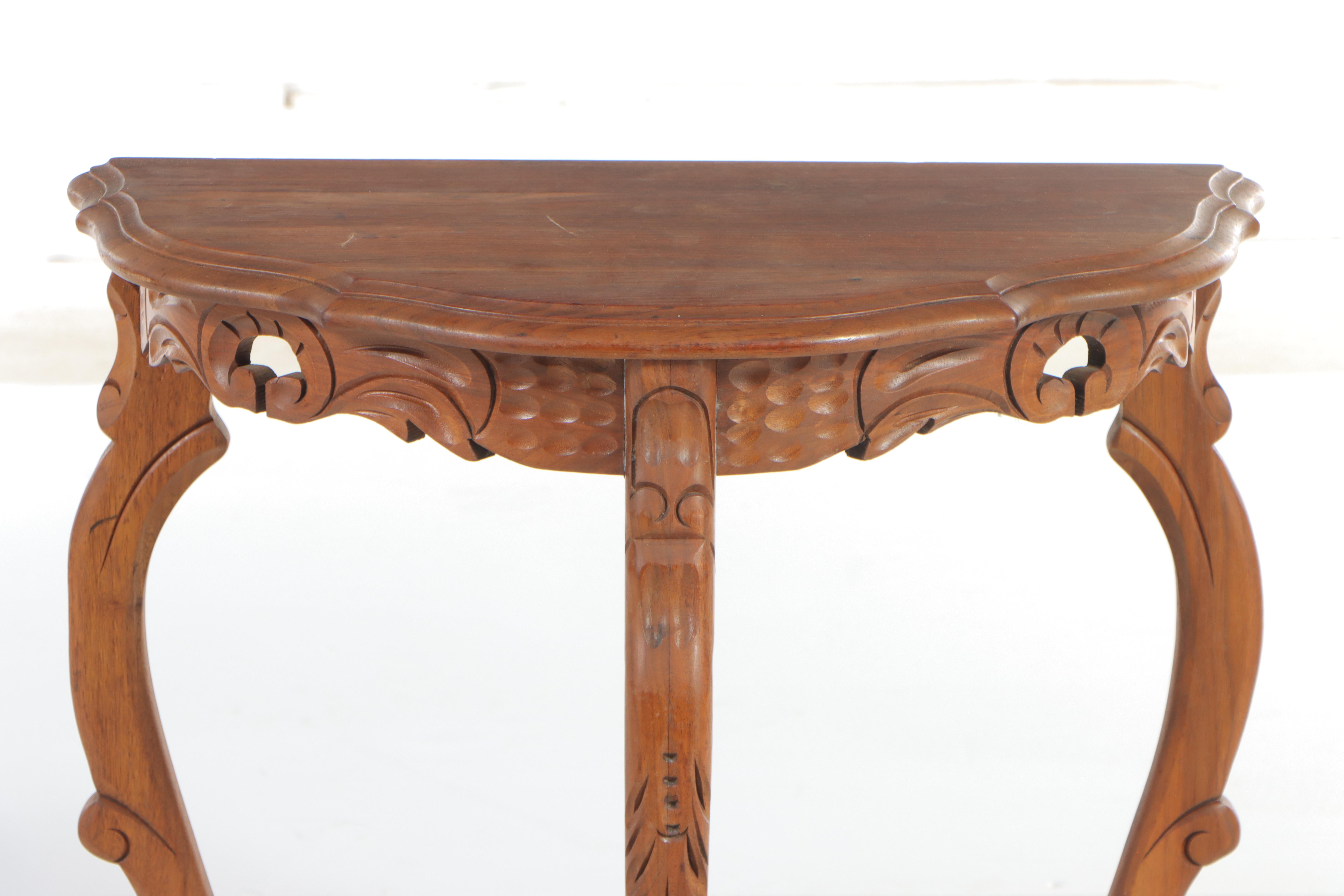 Rococo Style Carved Walnut Demilune Side Table, 20th Century