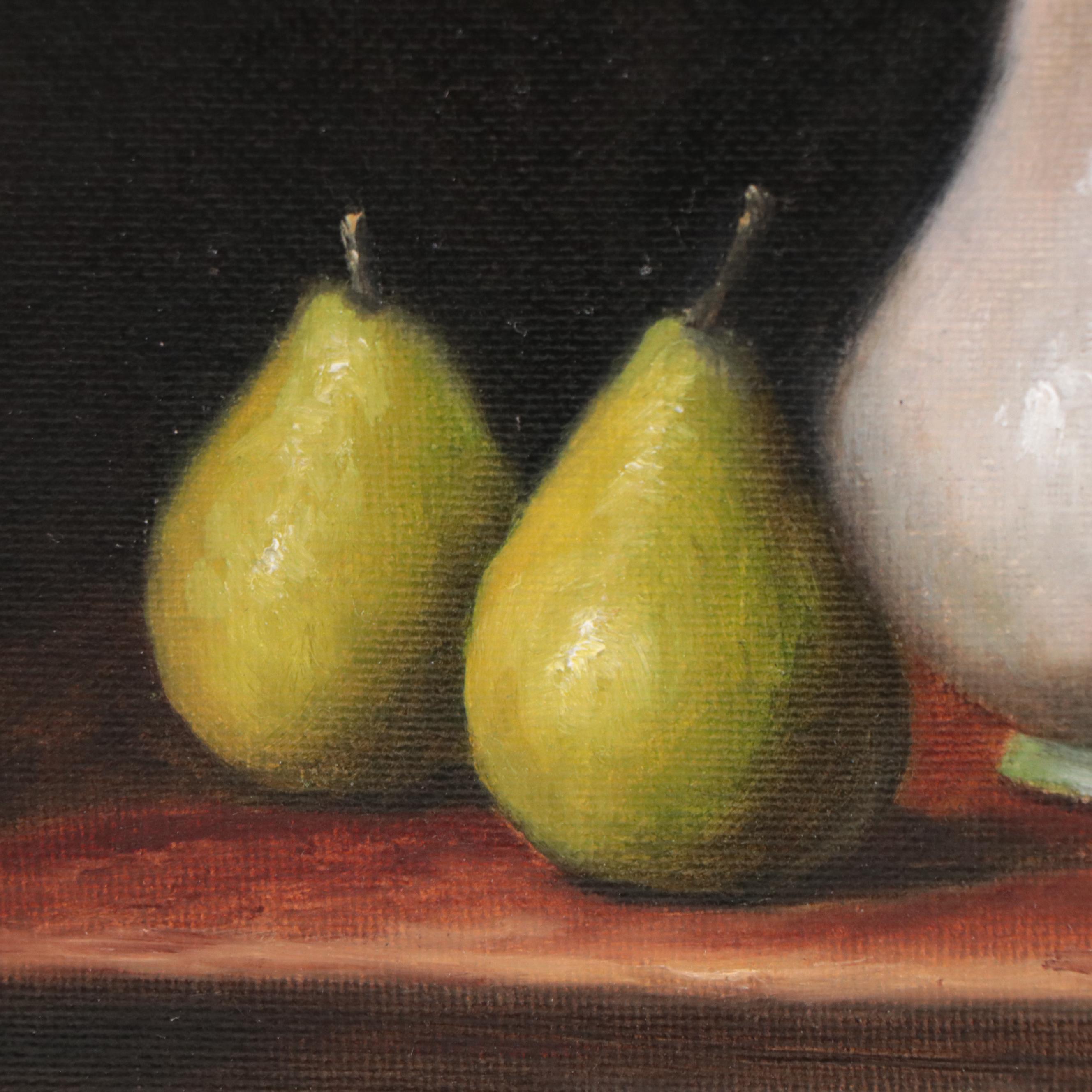 Houra H. Alghizzi Still Life Oil Painting "Bartlett Pear and Porcelain Pitcher"