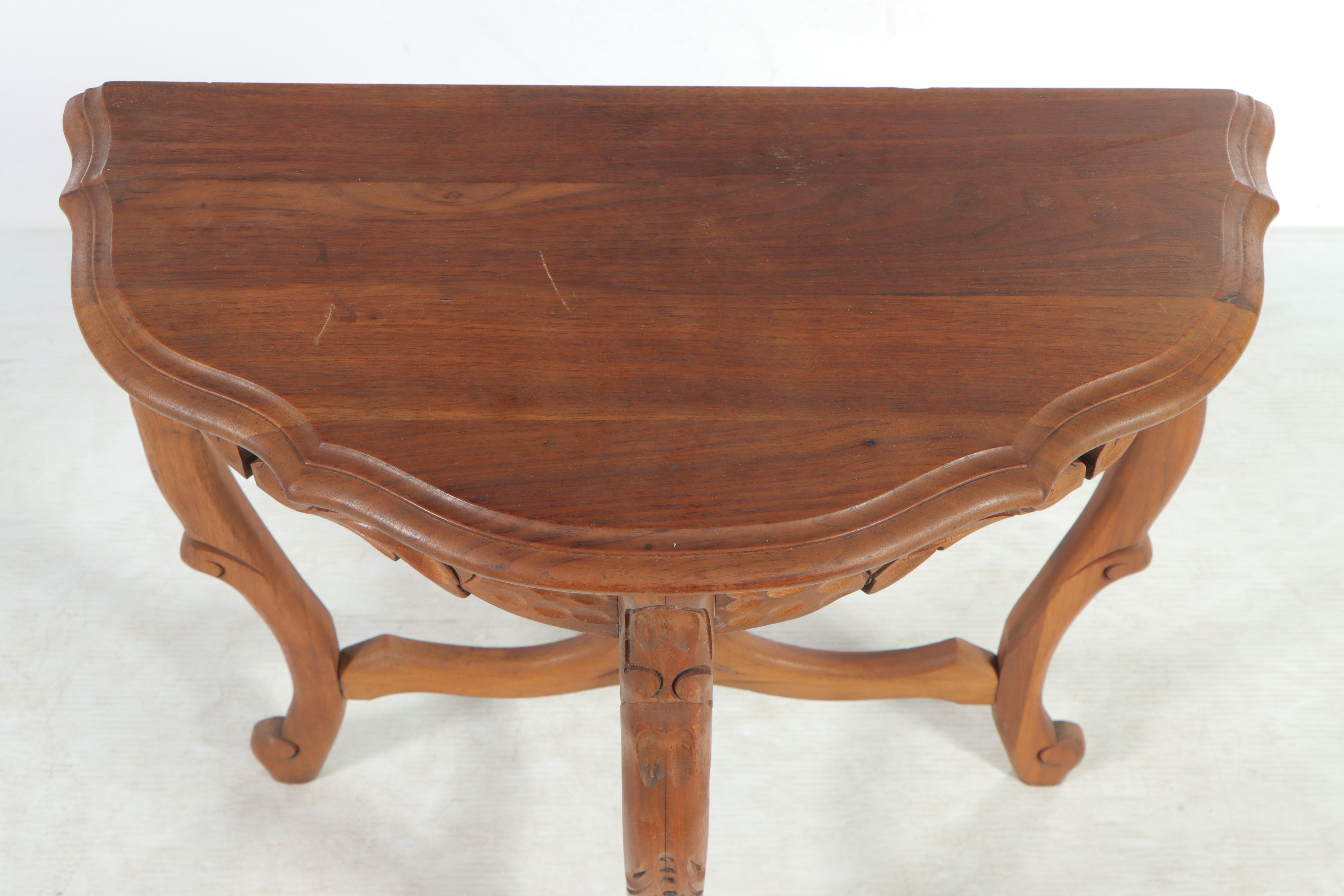 Rococo Style Carved Walnut Demilune Side Table, 20th Century