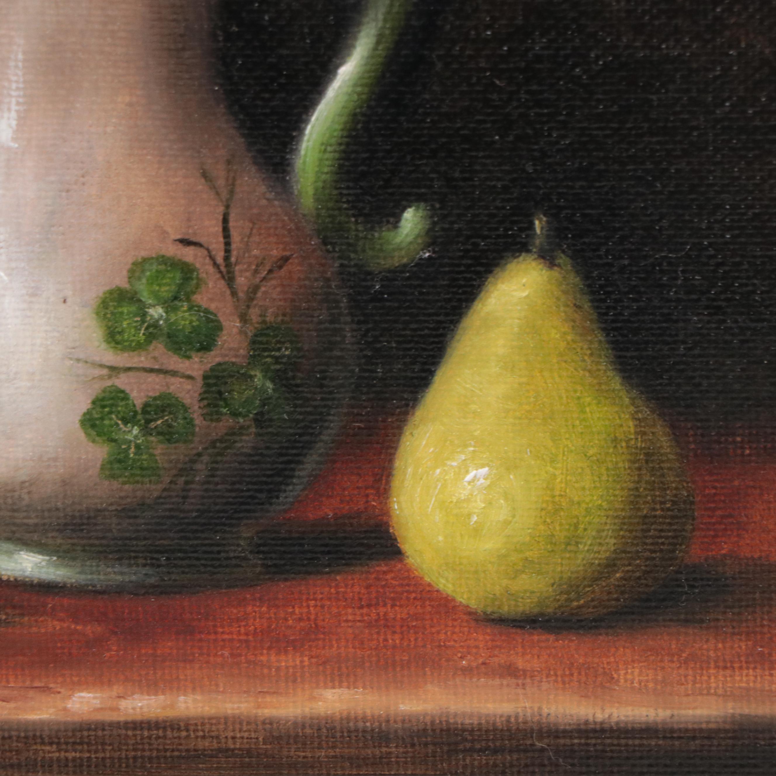 Houra H. Alghizzi Still Life Oil Painting "Bartlett Pear and Porcelain Pitcher"