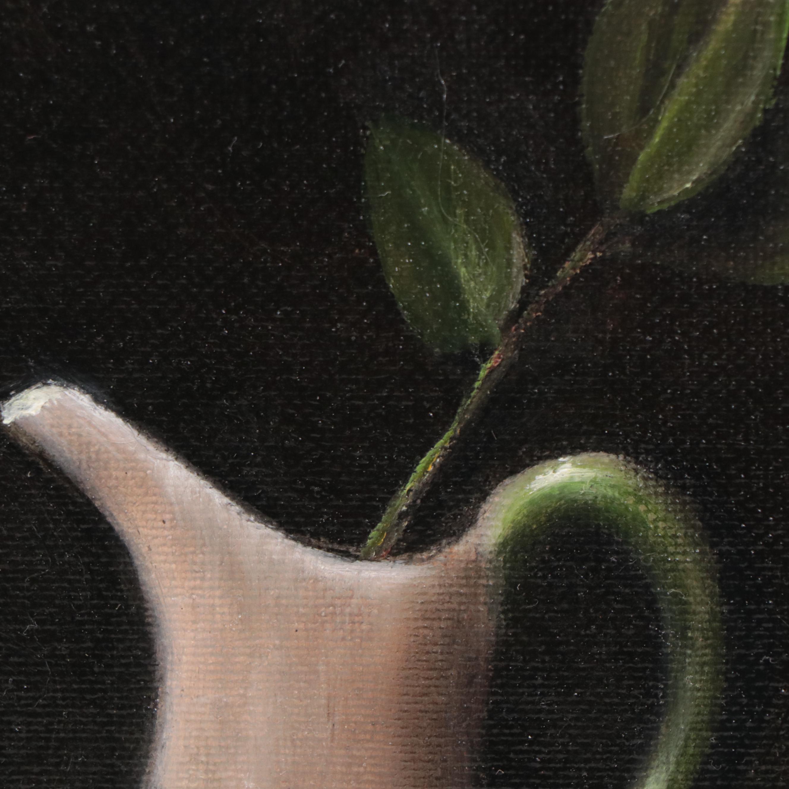 Houra H. Alghizzi Still Life Oil Painting "Bartlett Pear and Porcelain Pitcher"