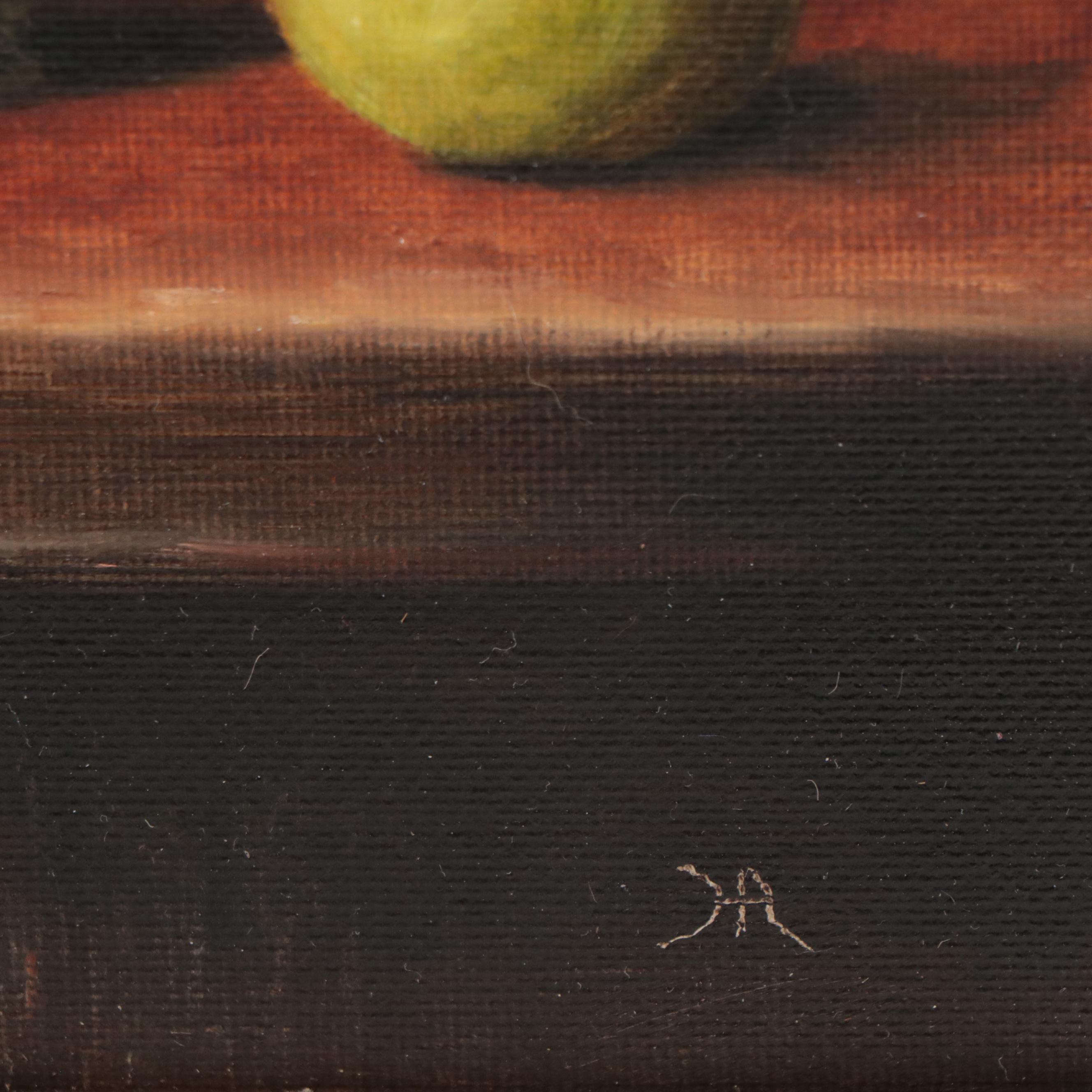 Houra H. Alghizzi Still Life Oil Painting "Bartlett Pear and Porcelain Pitcher"