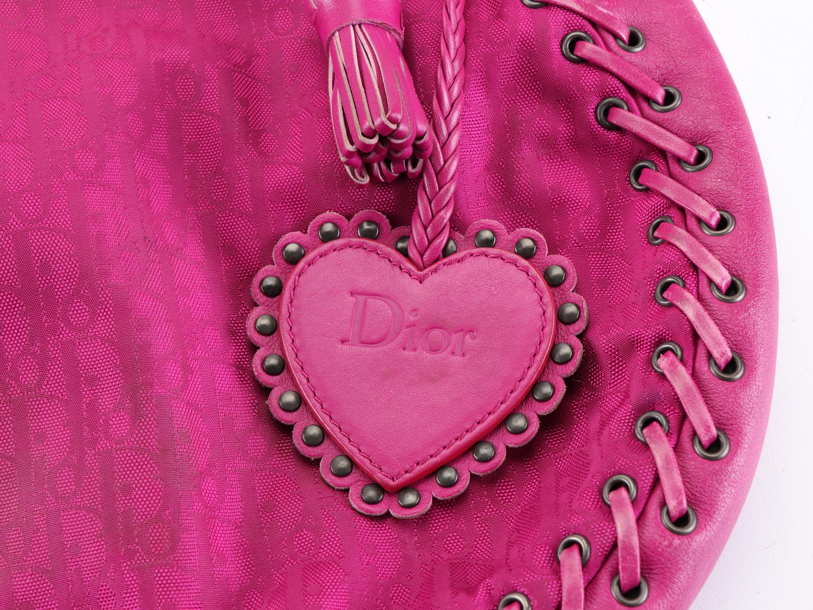 Christian Dior Heart Charm Hobo Bag in Oblique Jacquard and Leather