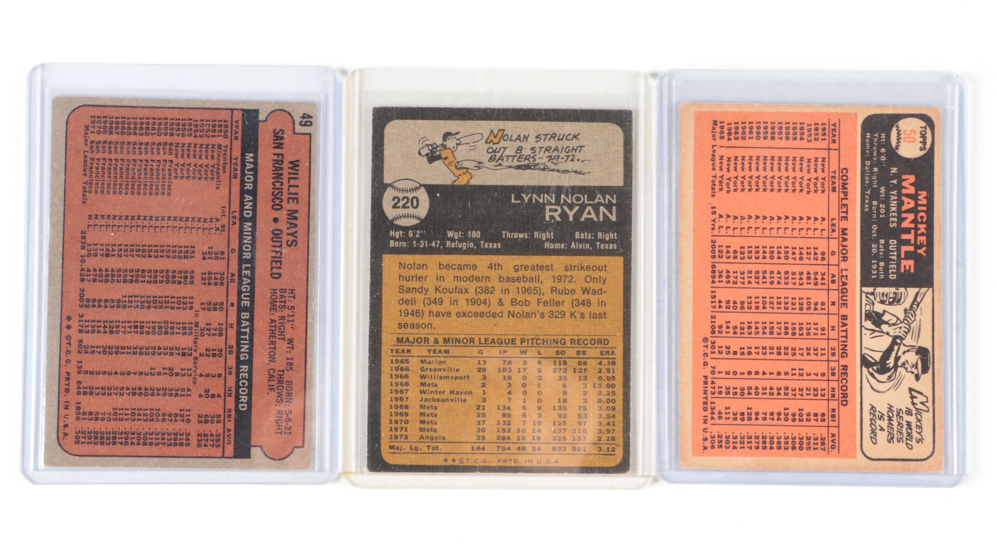 Topps Baseball Cards Including Mickey Mantle, Pete Rose and Mays, 1960s–1970s