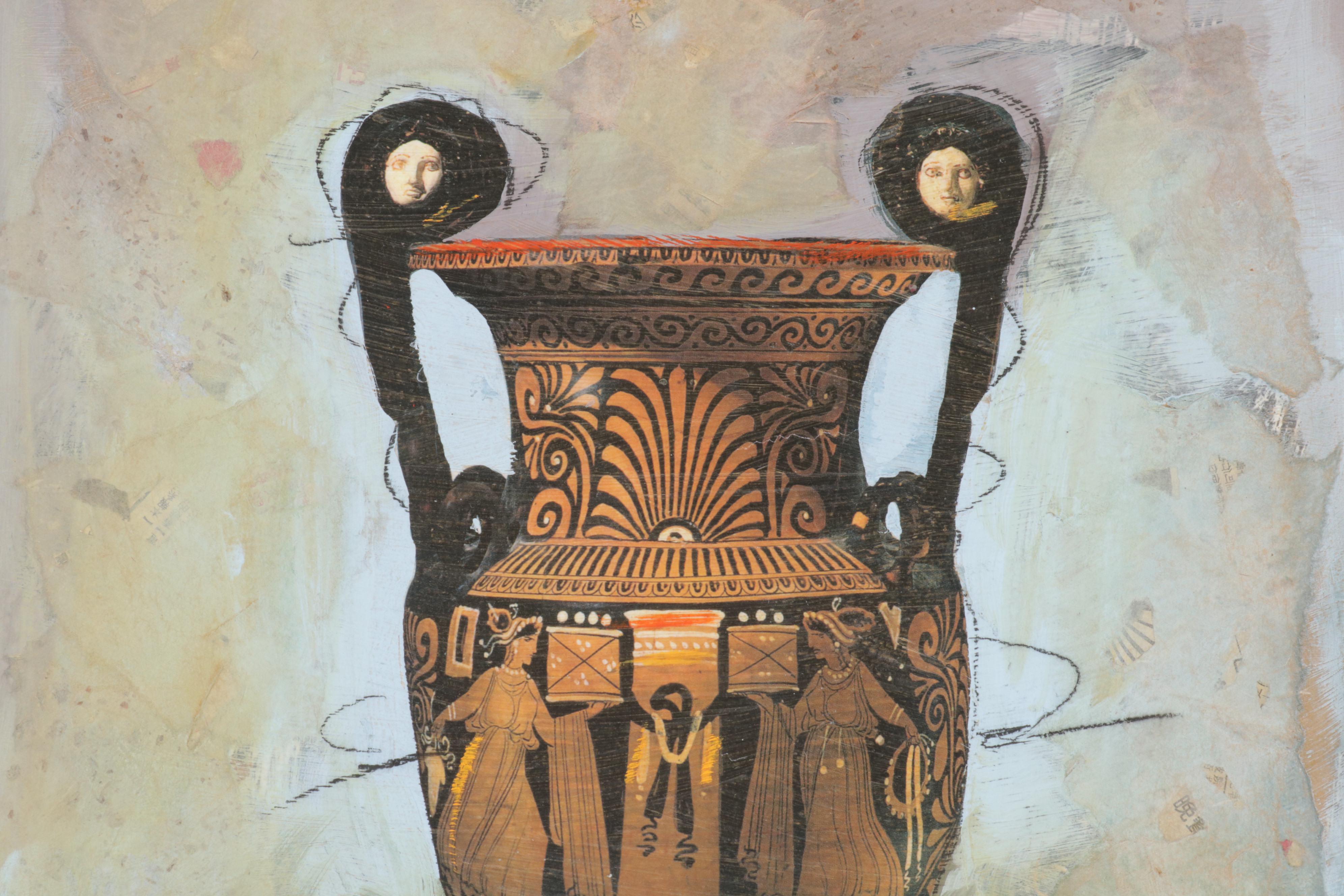 Starlie Sokol-Hohne Mixed Media Monoprint of Grecian Urn, Circa 2000