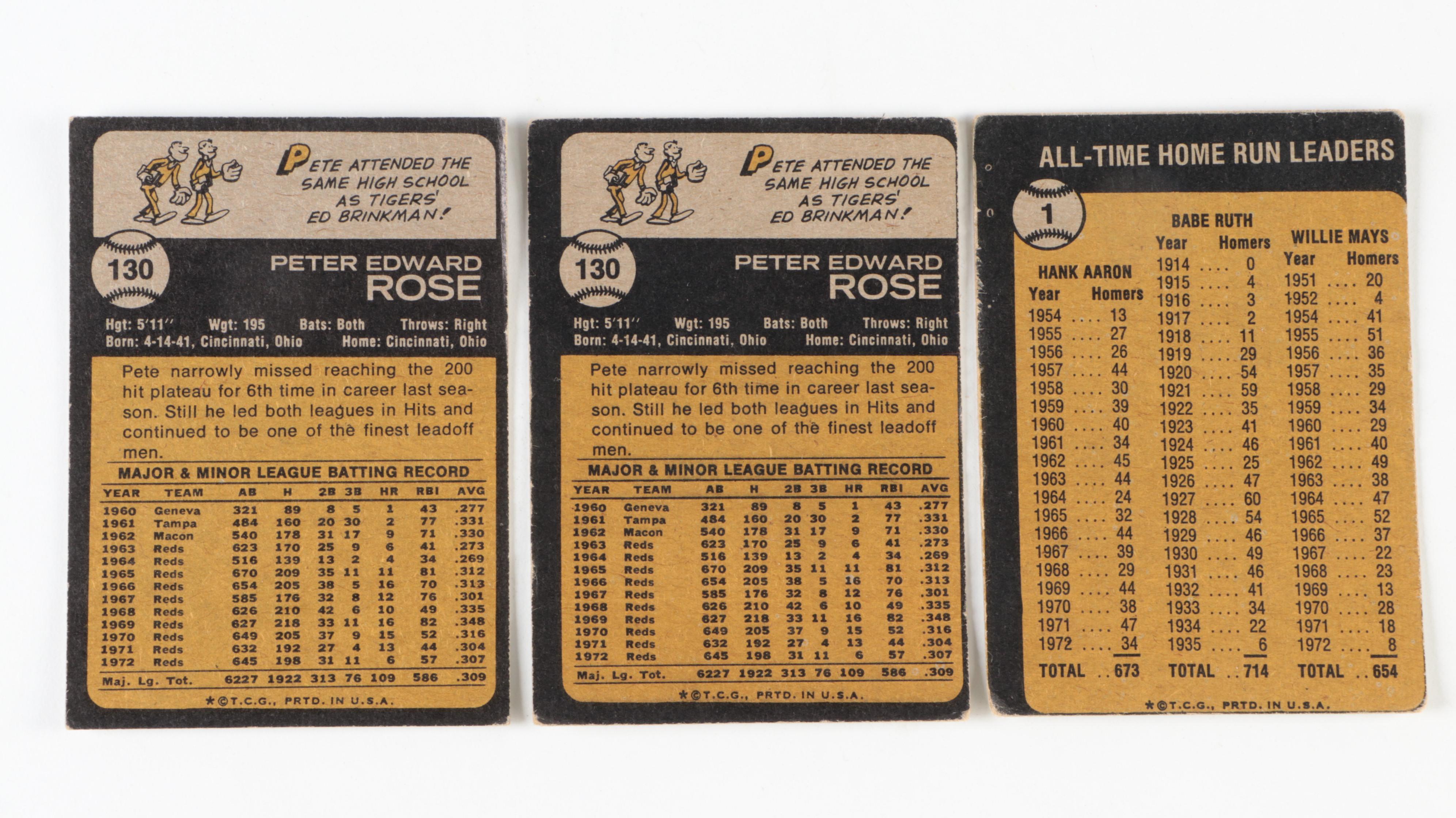 Topps Baseball Cards Including Mickey Mantle, Pete Rose and Mays, 1960s–1970s