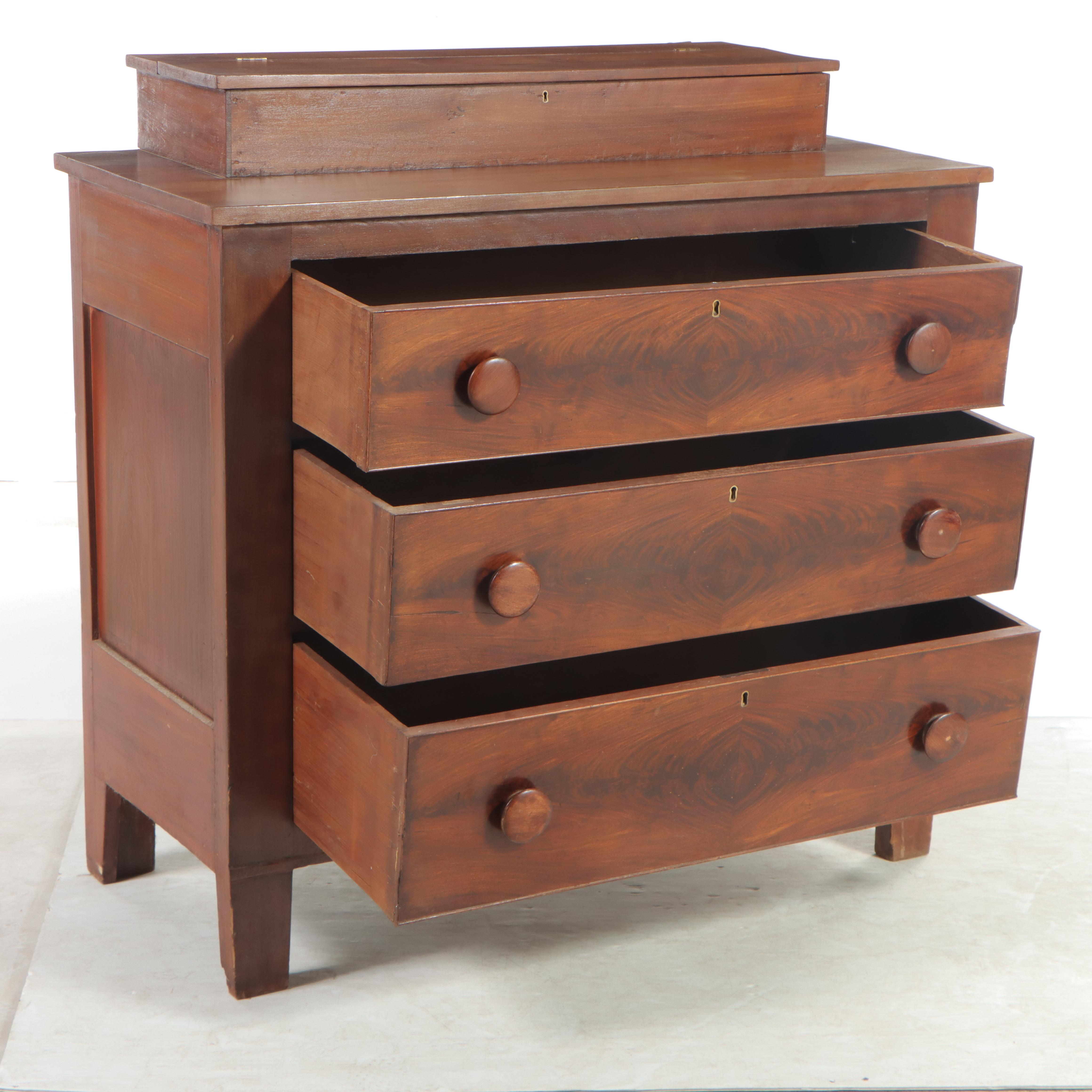 American Classical Flame Mahogany, Cherry, and Poplar Deck-Top Chest of Drawers
