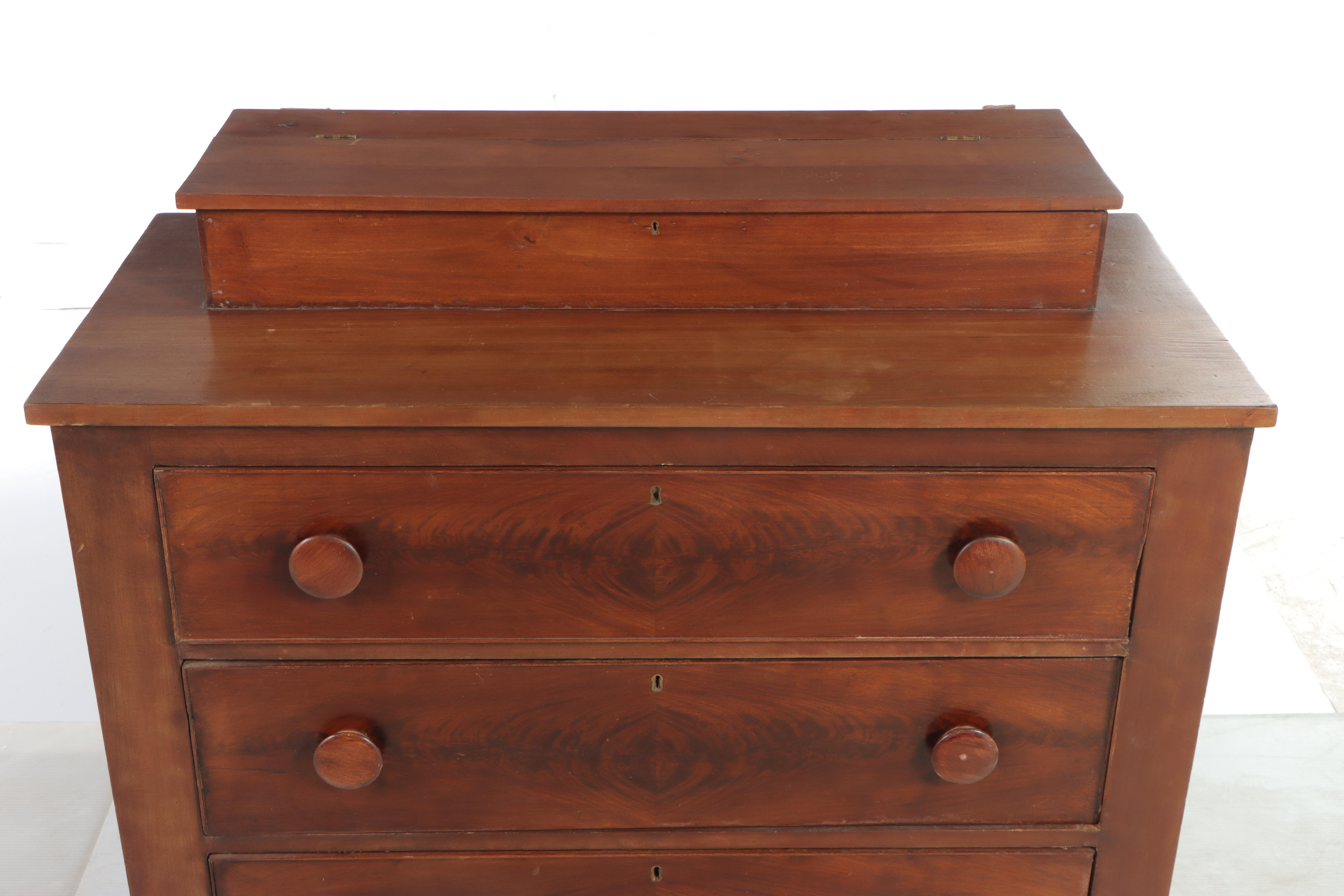 American Classical Flame Mahogany, Cherry, and Poplar Deck-Top Chest of Drawers
