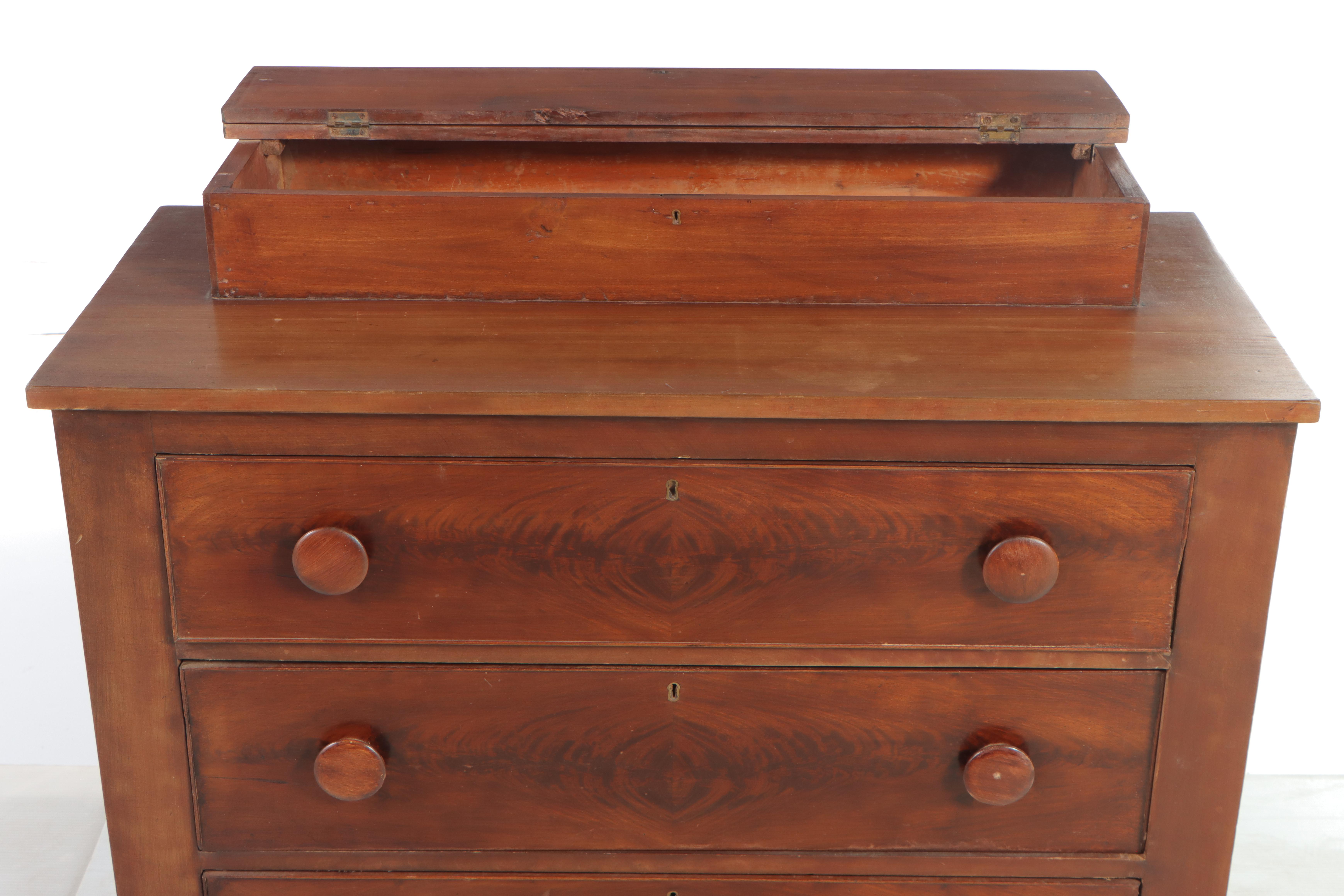 American Classical Flame Mahogany, Cherry, and Poplar Deck-Top Chest of Drawers