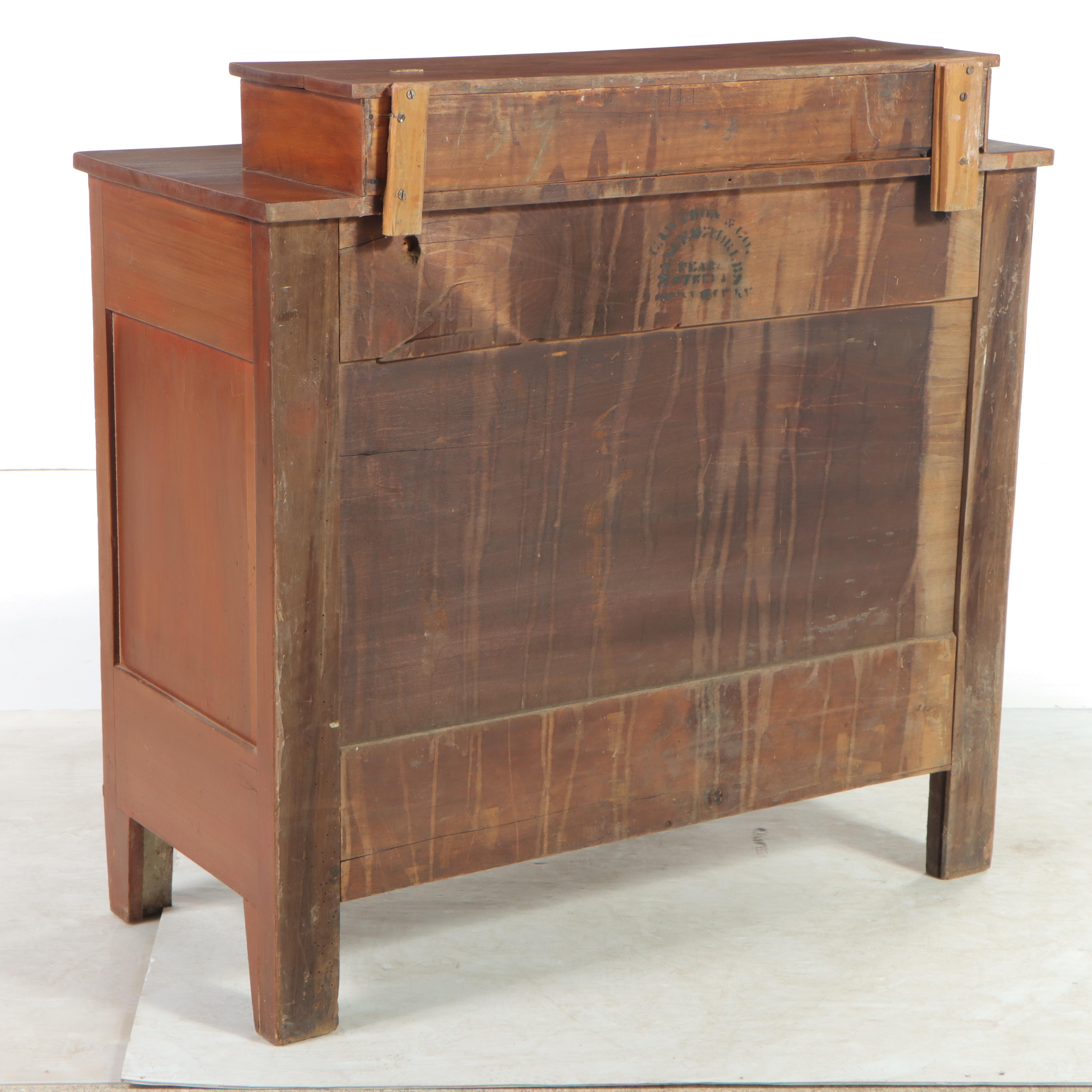 American Classical Flame Mahogany, Cherry, and Poplar Deck-Top Chest of Drawers