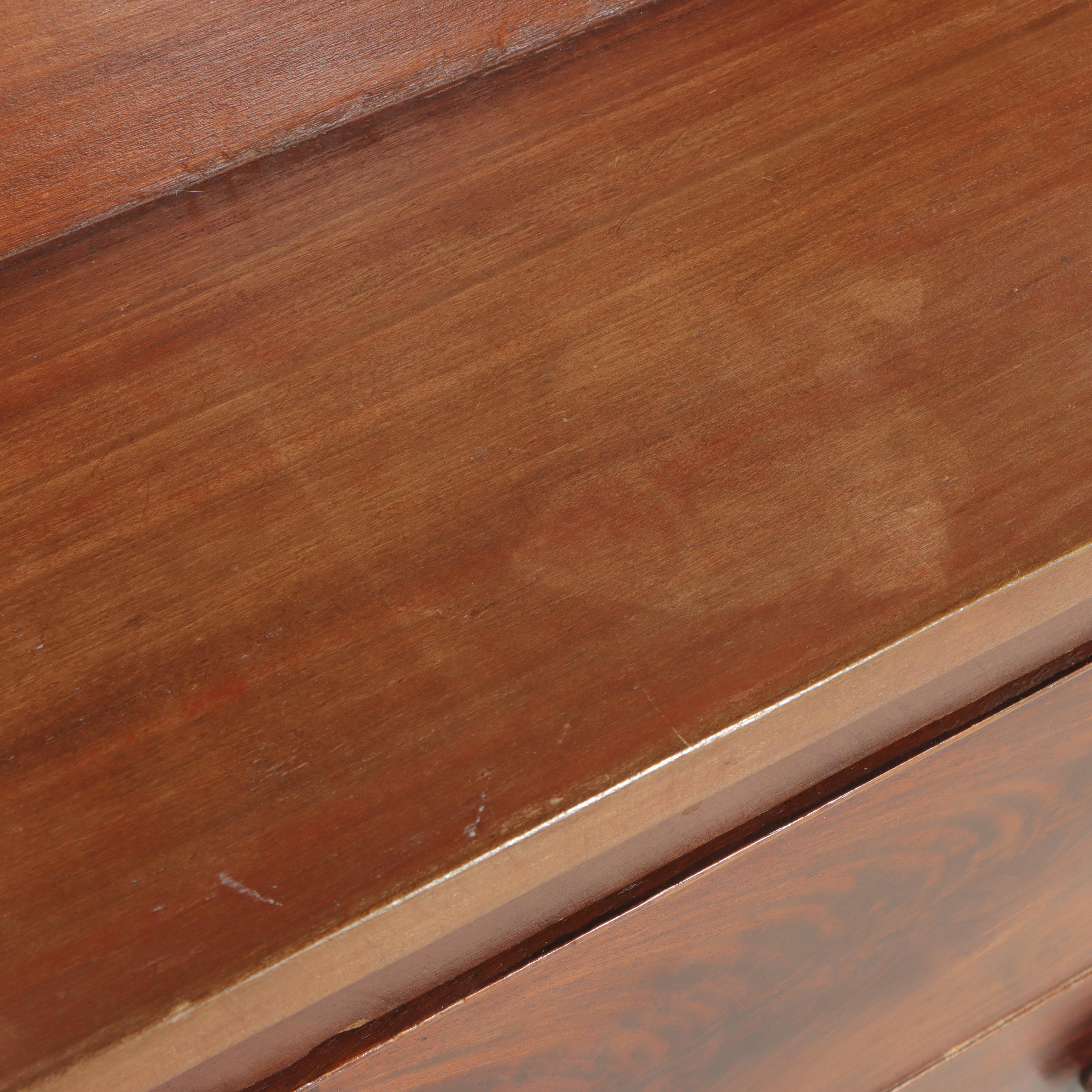 American Classical Flame Mahogany, Cherry, and Poplar Deck-Top Chest of Drawers