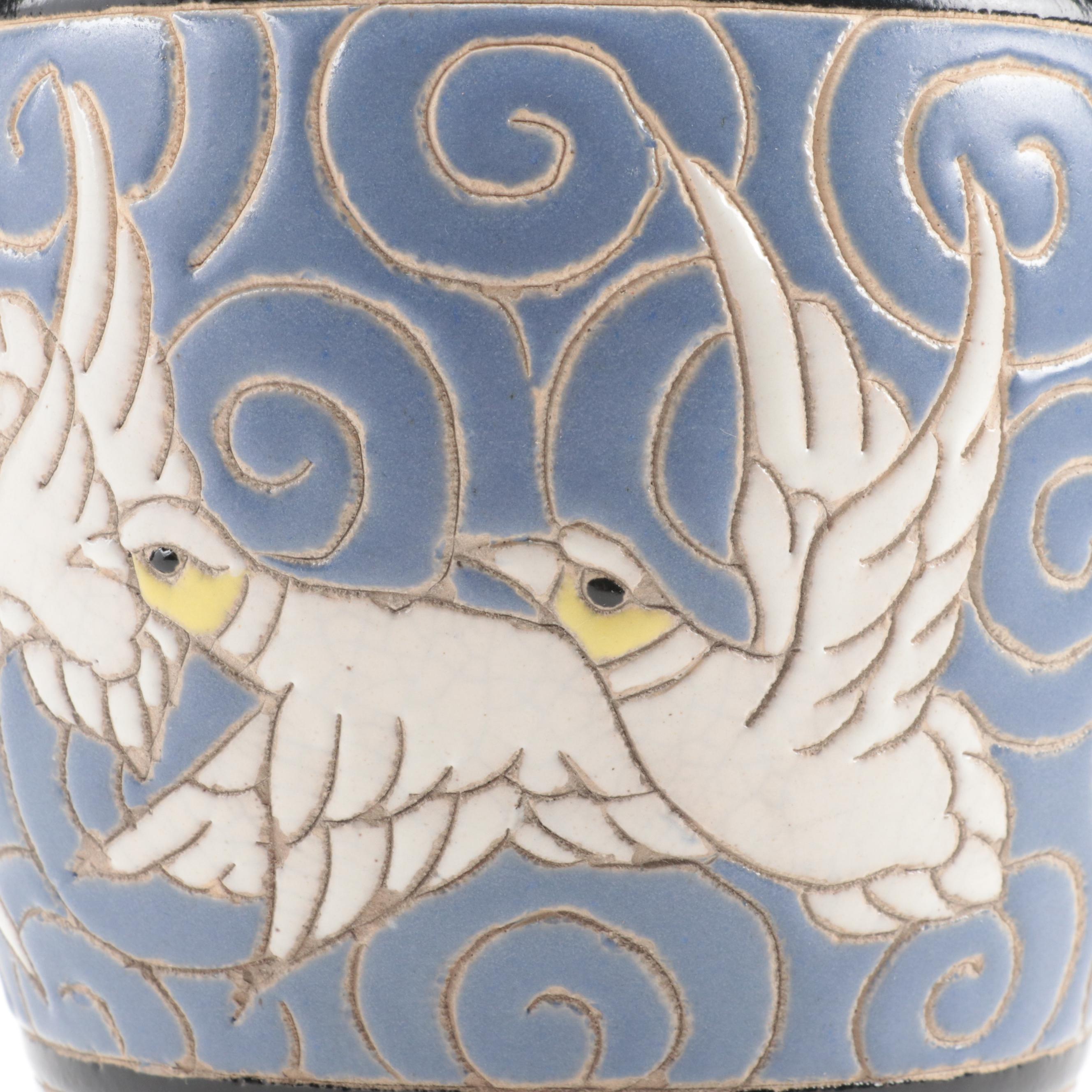 Art Deco Style Carved Earthenware Vase, 20th Century