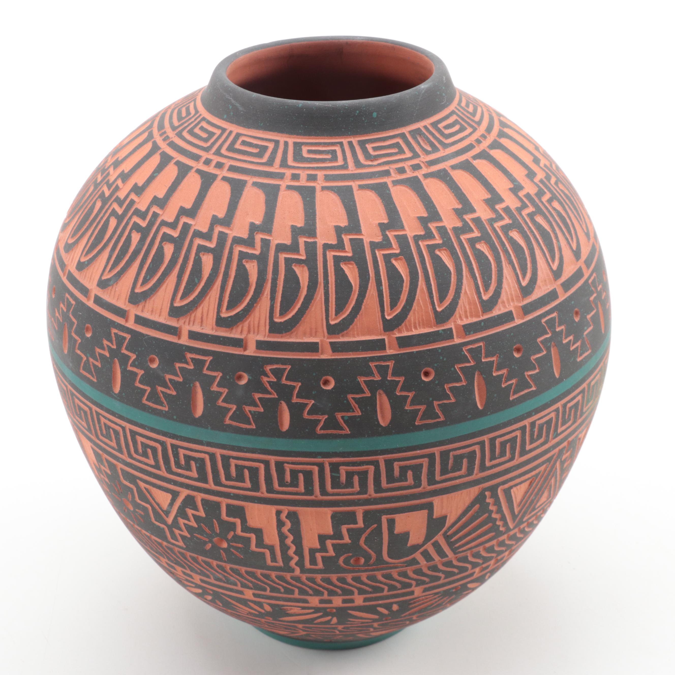 Dennis Charlie Navajo Sgraffito Pottery Bowl