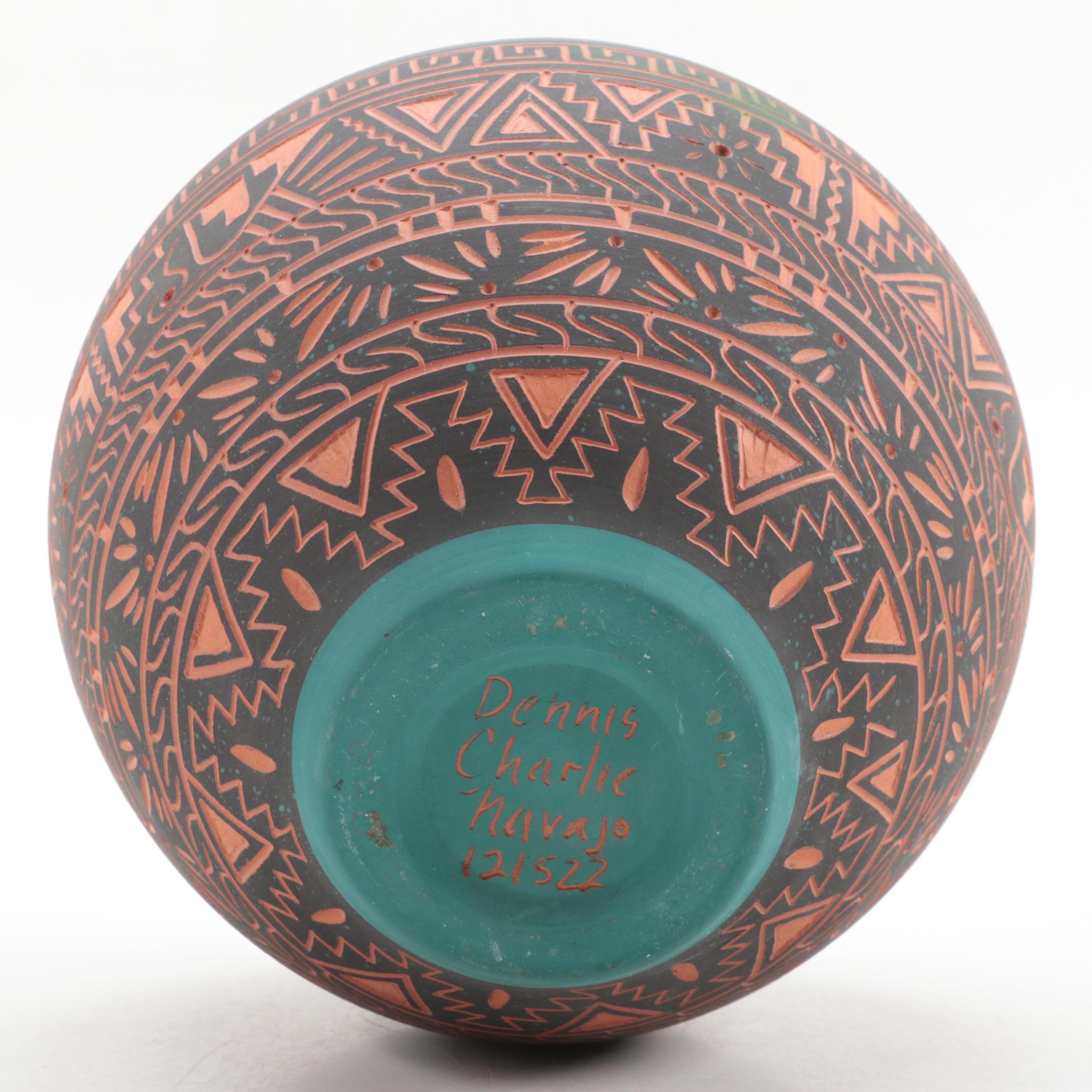 Dennis Charlie Navajo Sgraffito Pottery Bowl