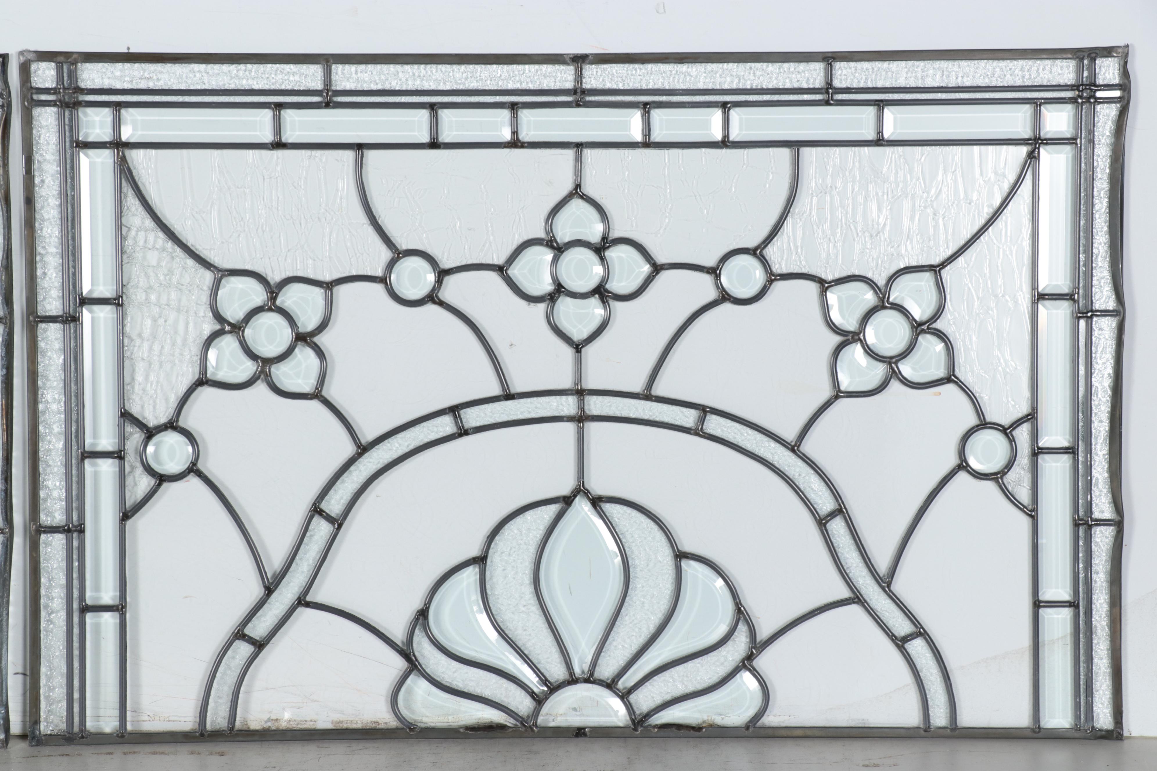 Leaded Glass Diptych Panels in a Floral Design