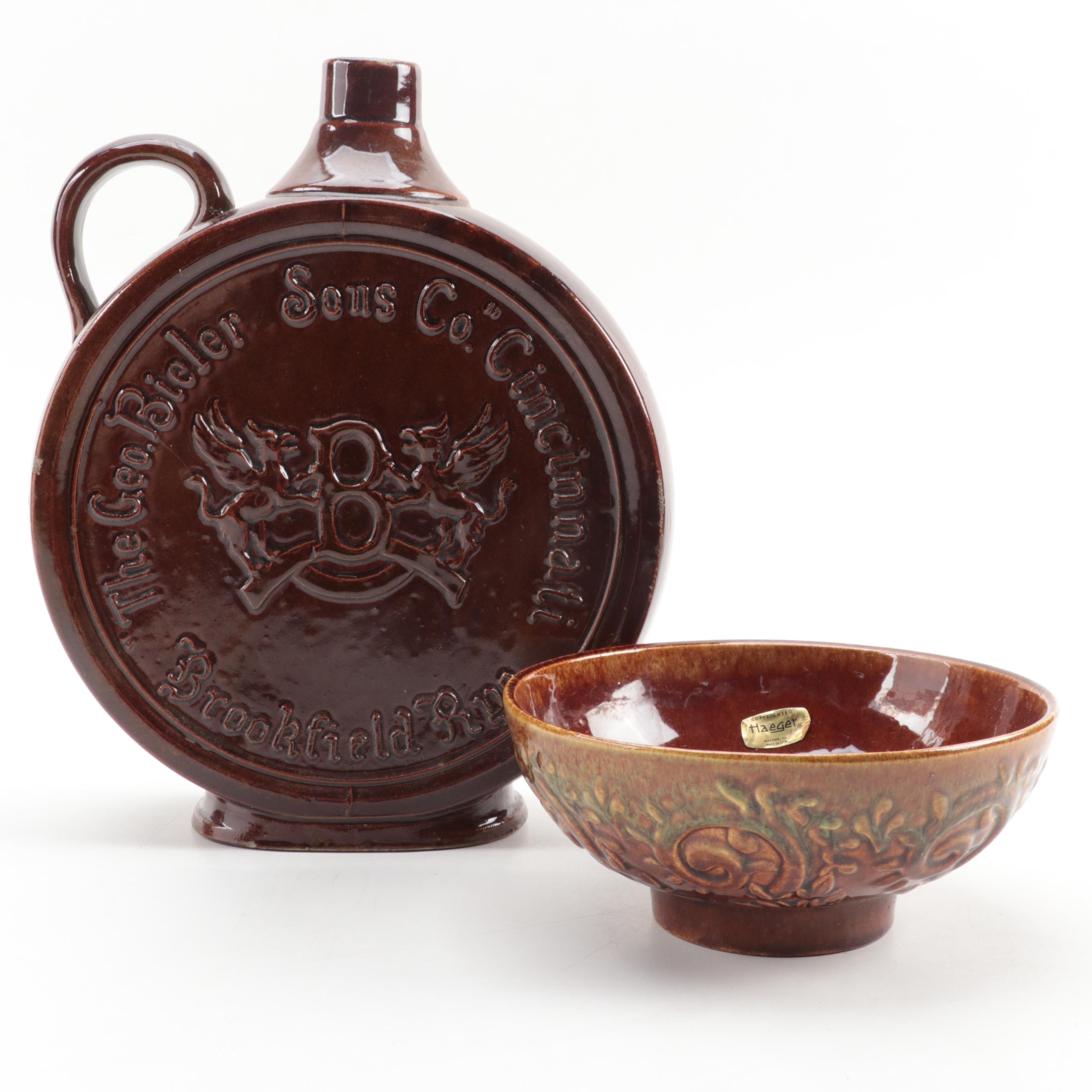 The George Bieler Sons Co. Stoneware Whiskey Jug with Haeger Pottery Bowl