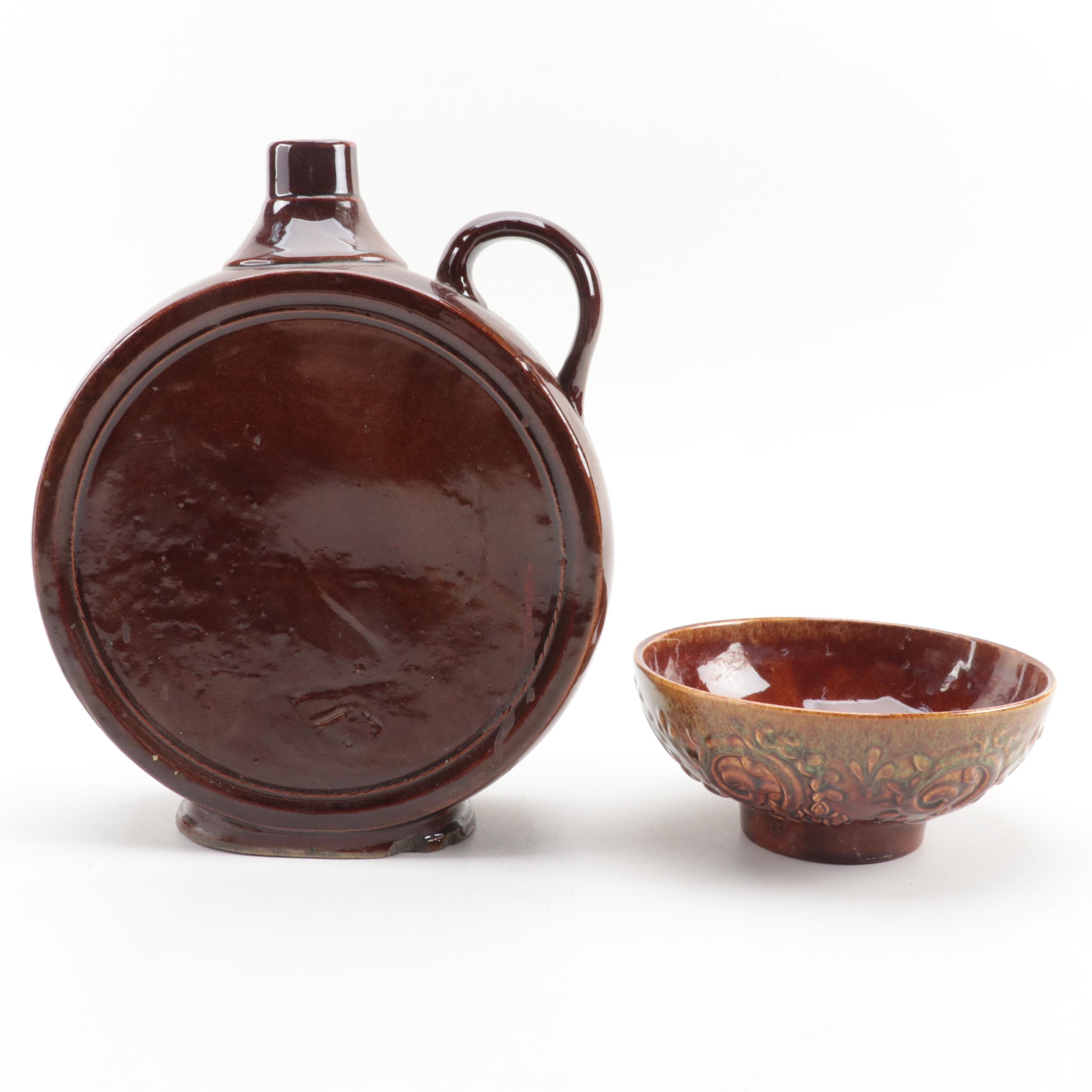 The George Bieler Sons Co. Stoneware Whiskey Jug with Haeger Pottery Bowl