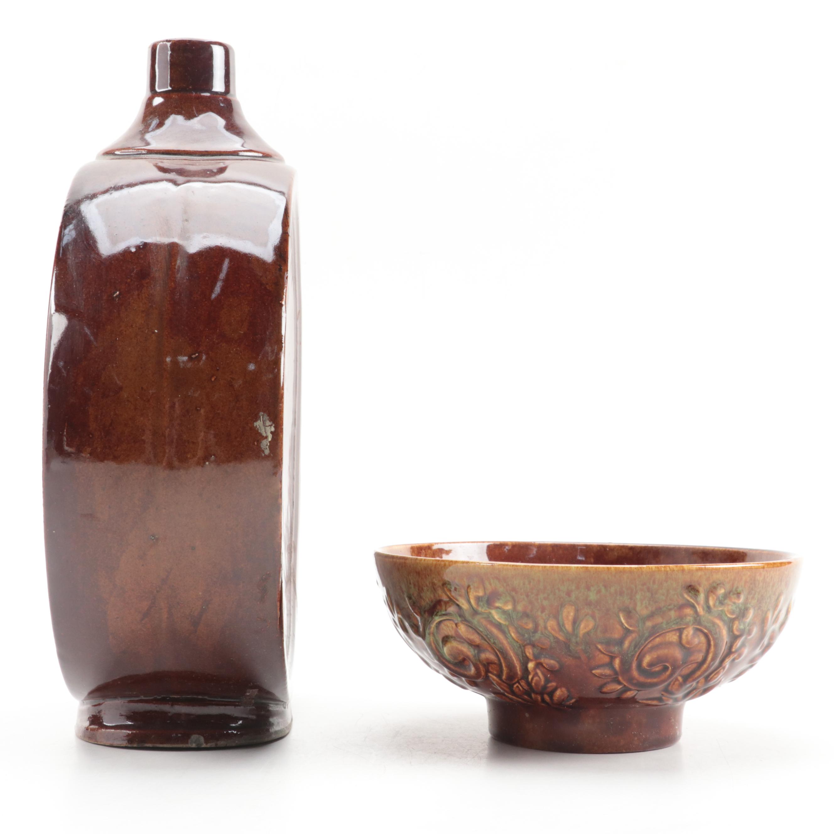 The George Bieler Sons Co. Stoneware Whiskey Jug with Haeger Pottery Bowl