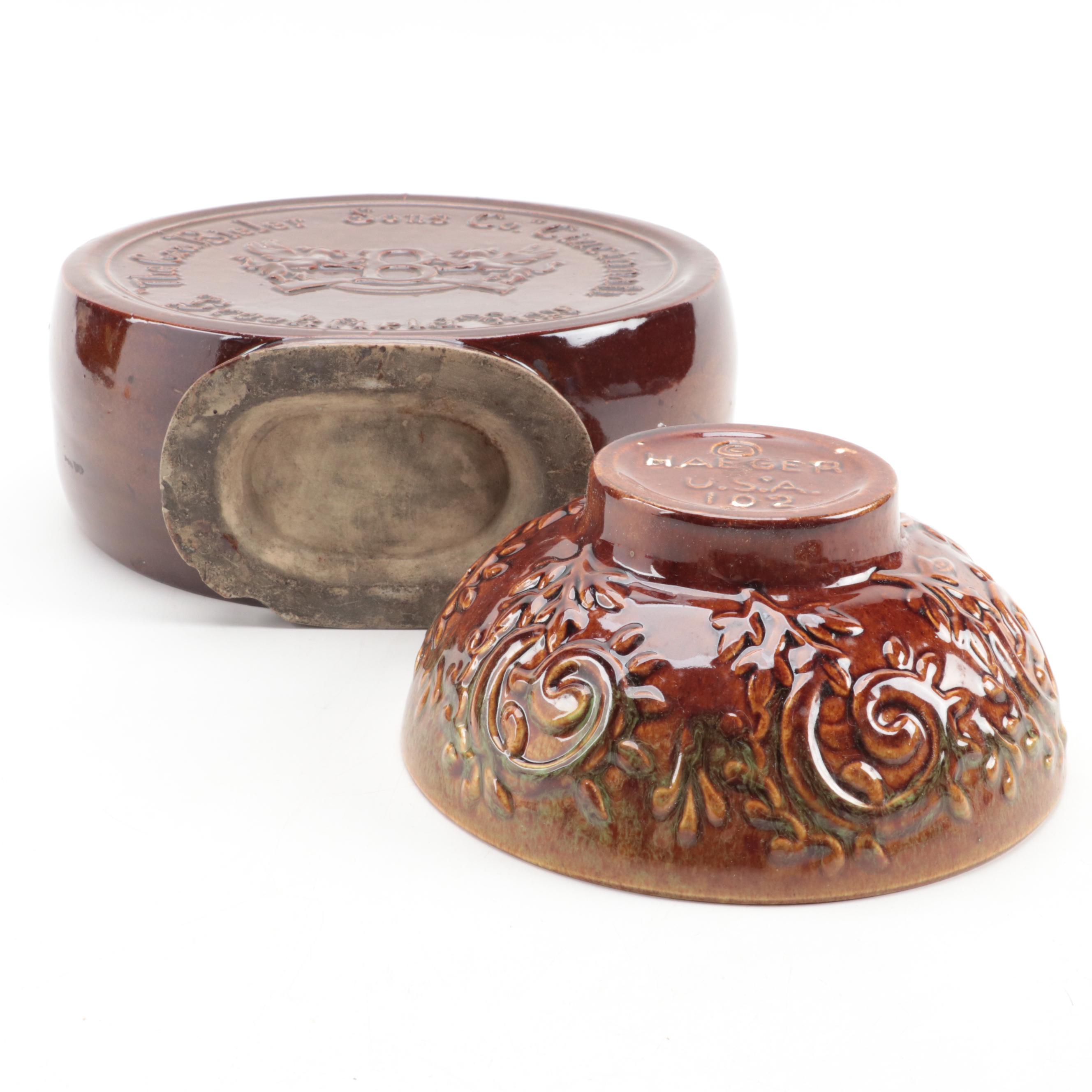 The George Bieler Sons Co. Stoneware Whiskey Jug with Haeger Pottery Bowl