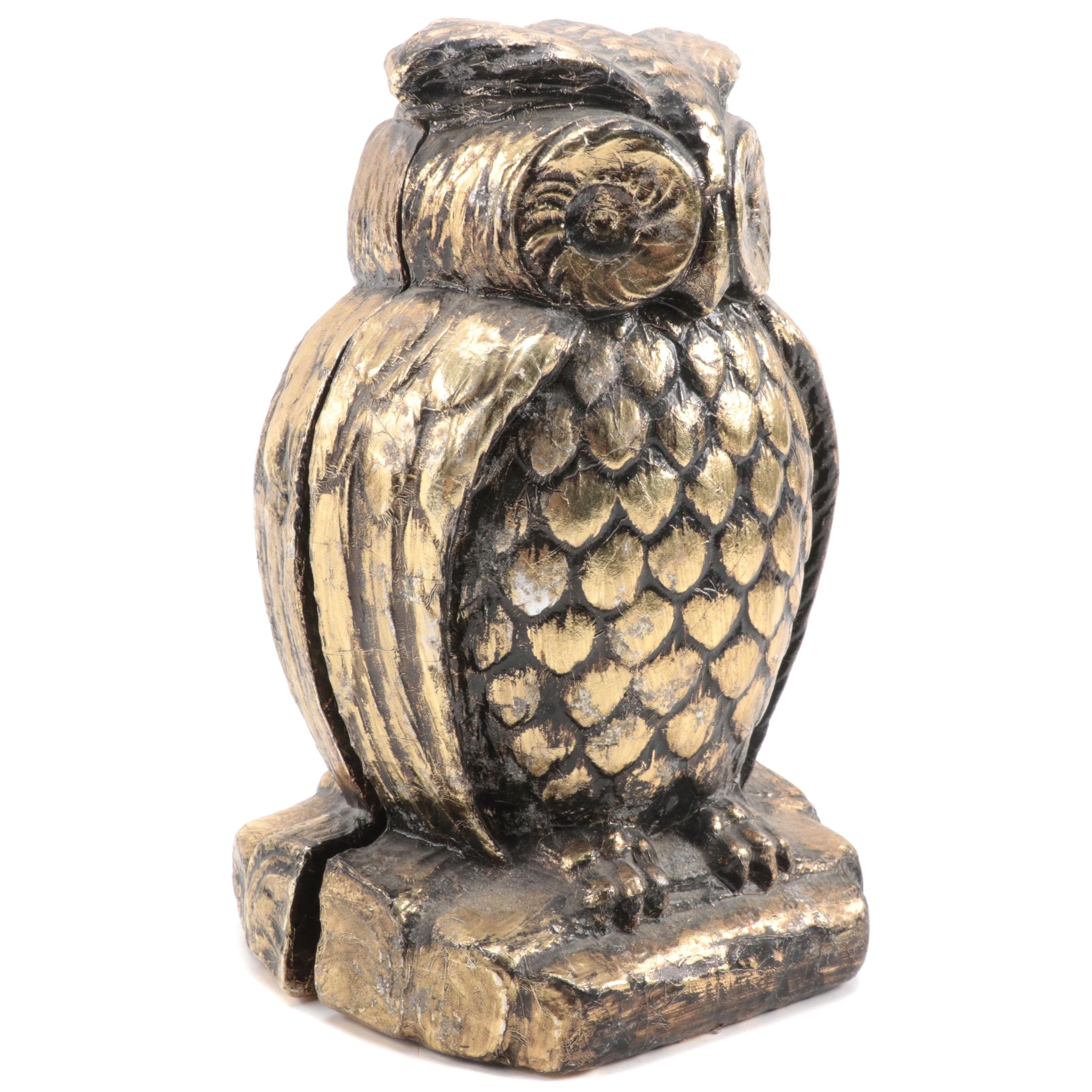 Gold Foil on Chalkware Owl Bookends