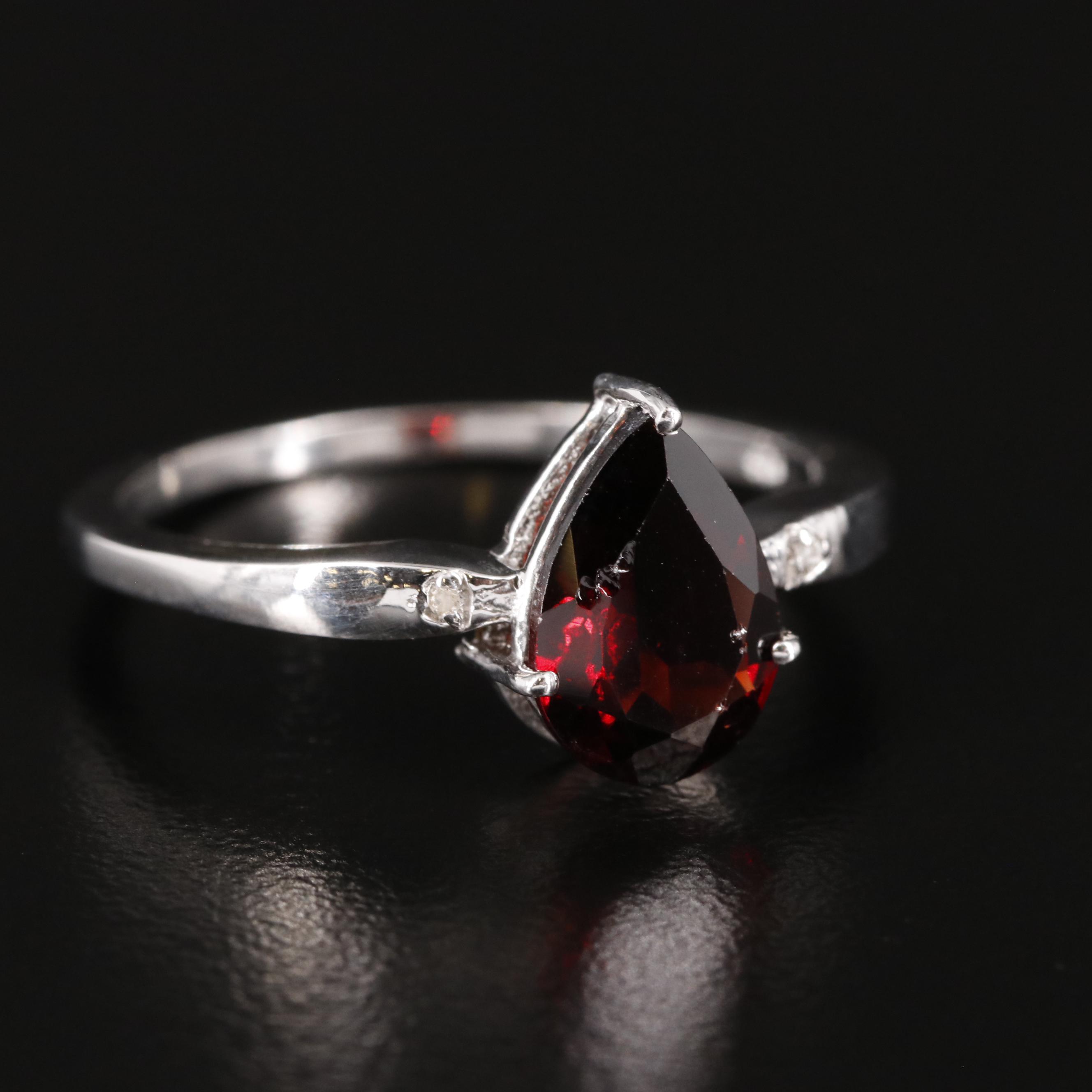 Sterling Garnet and Diamond Ring