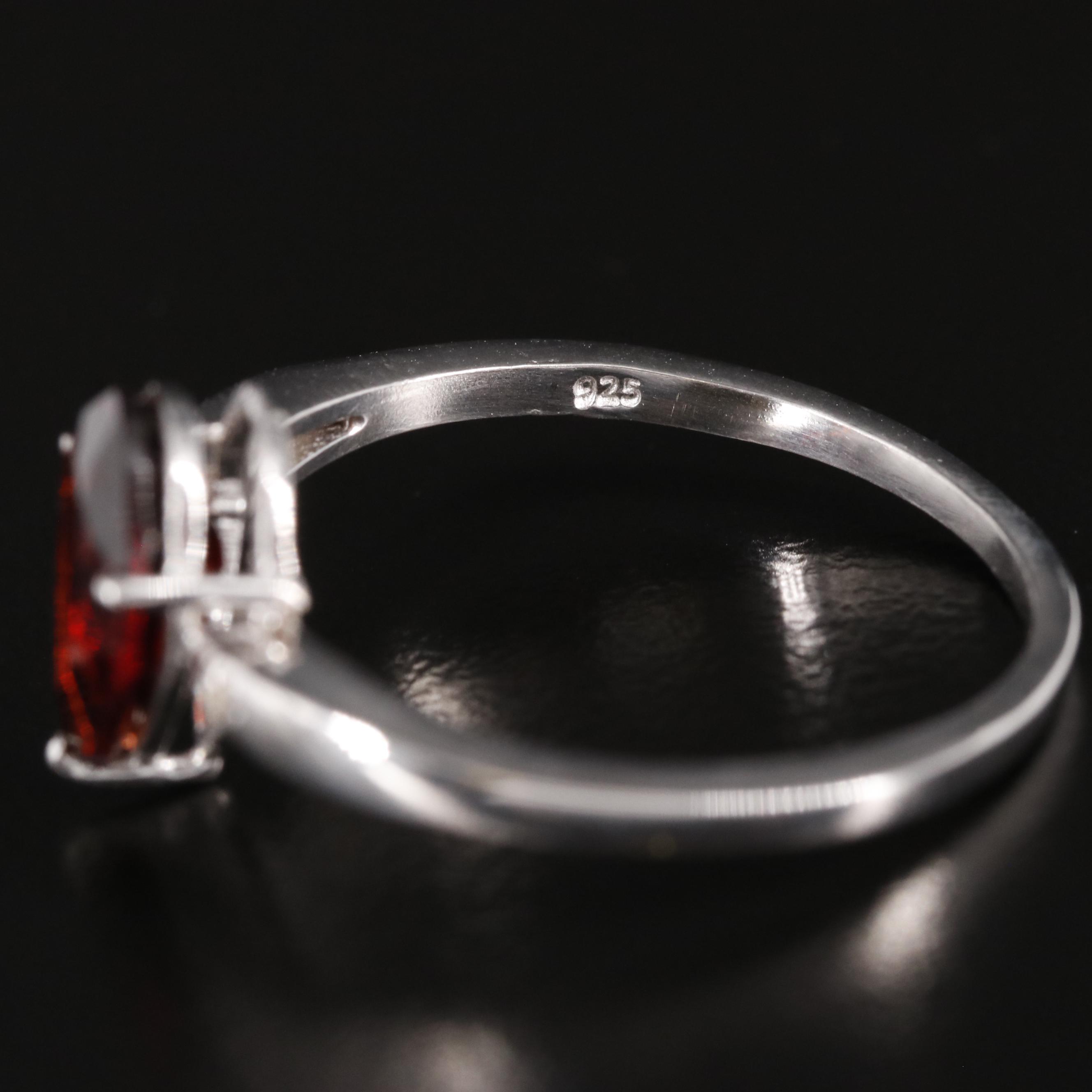 Sterling Garnet and Diamond Ring