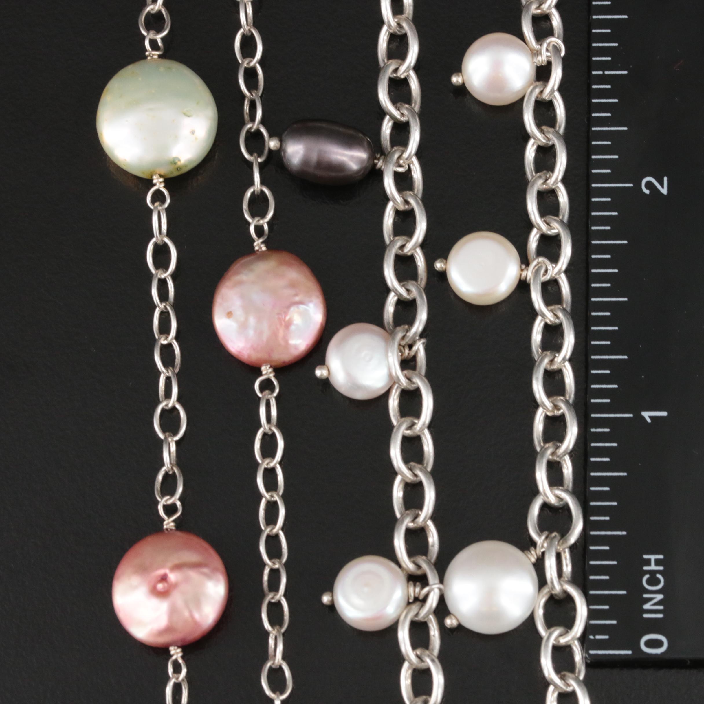 Sterling Rope and Opera Length Button and Coin Pearl Necklaces