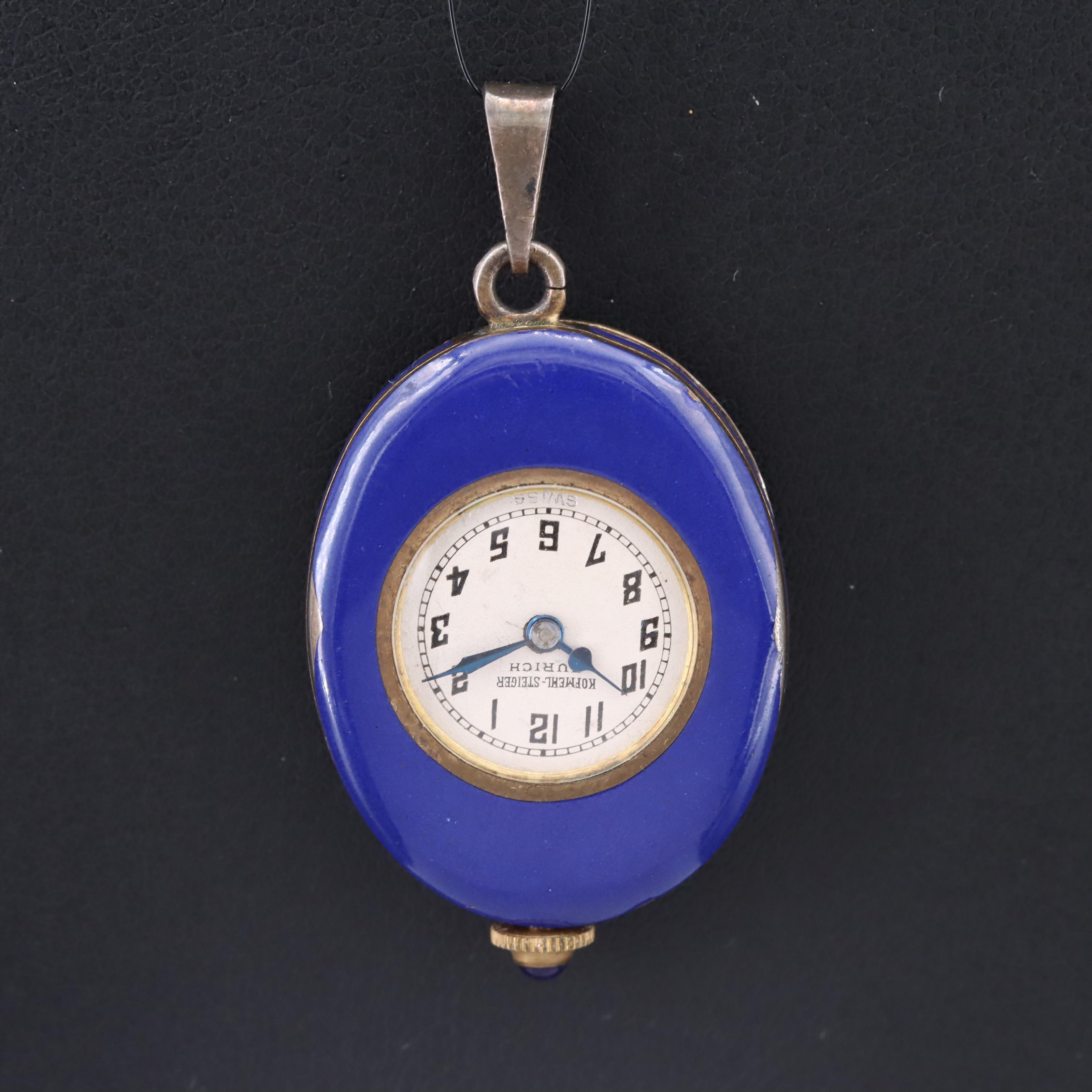 Art Deco Sterling and Enamel Pendant Watch