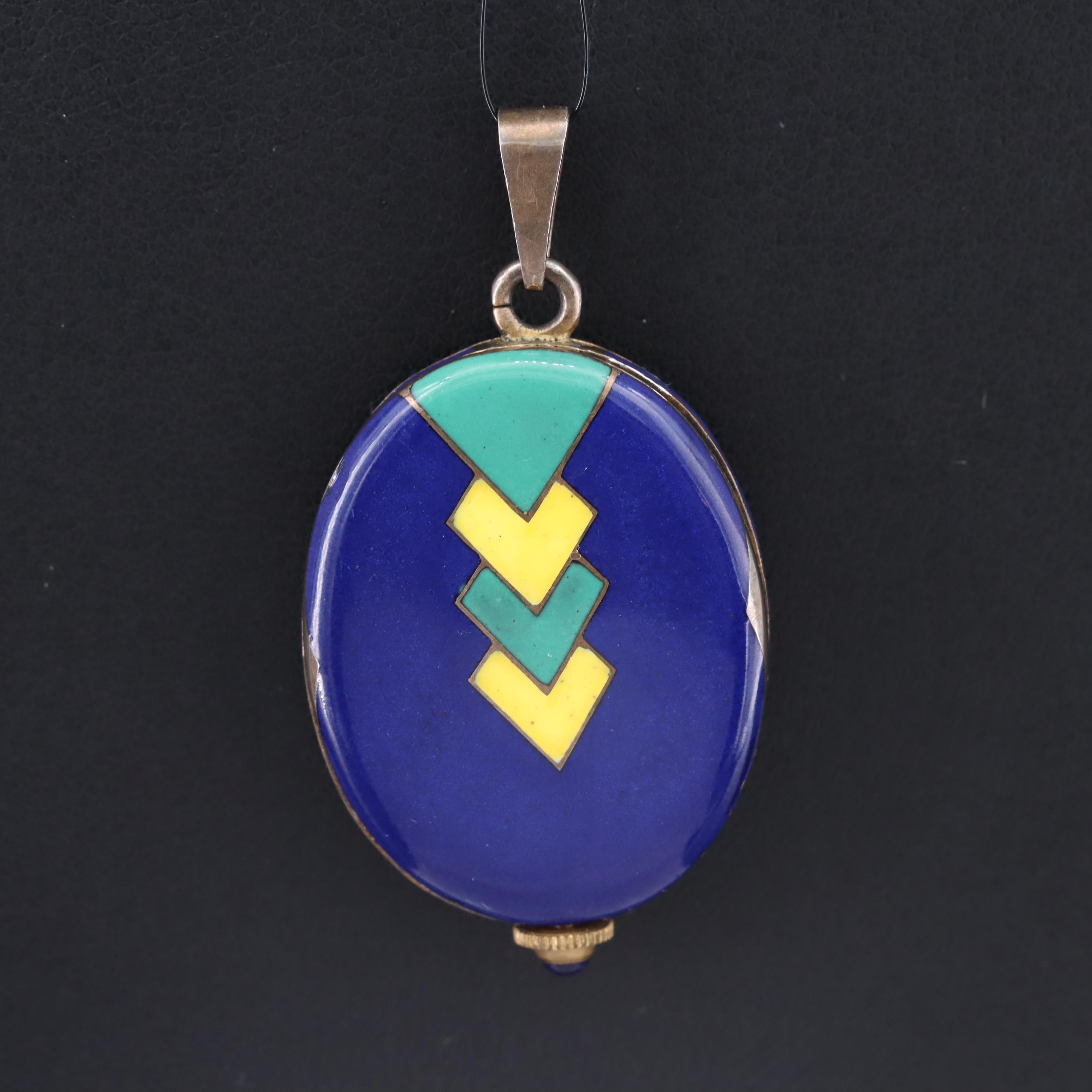 Art Deco Sterling and Enamel Pendant Watch