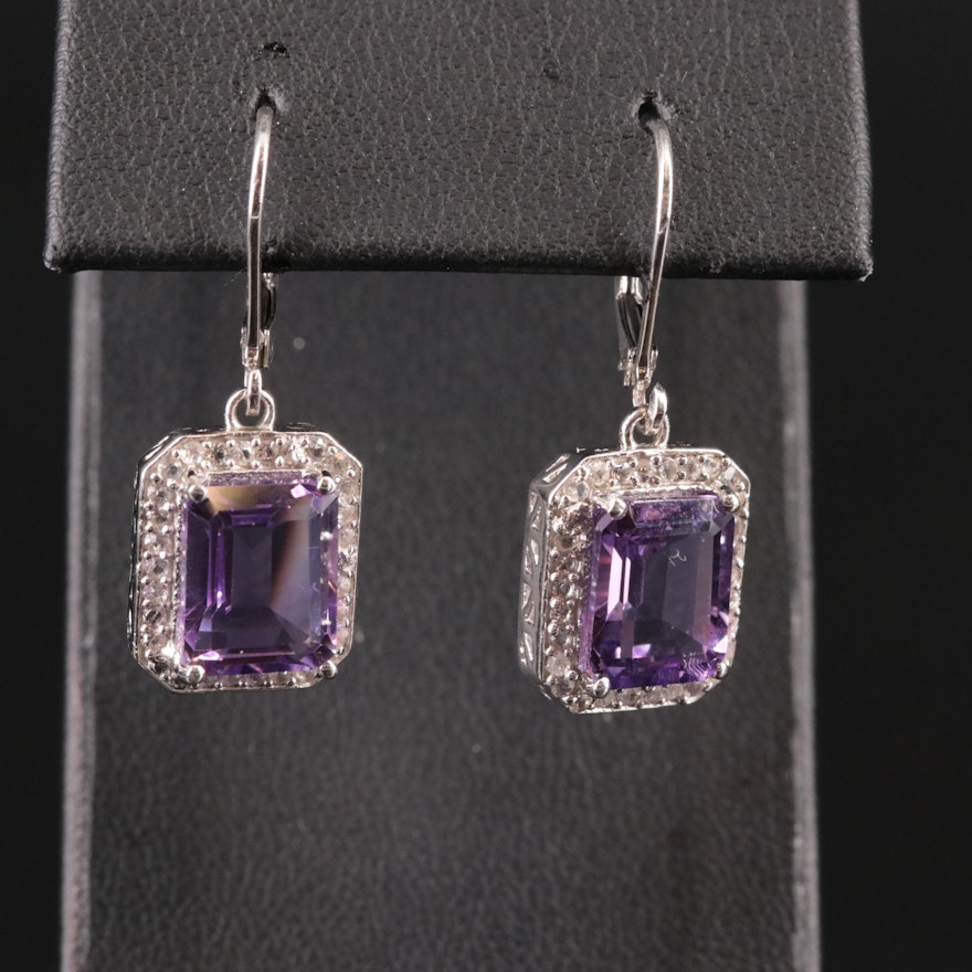 Sterling Amethyst and Topaz Halo Earrings
