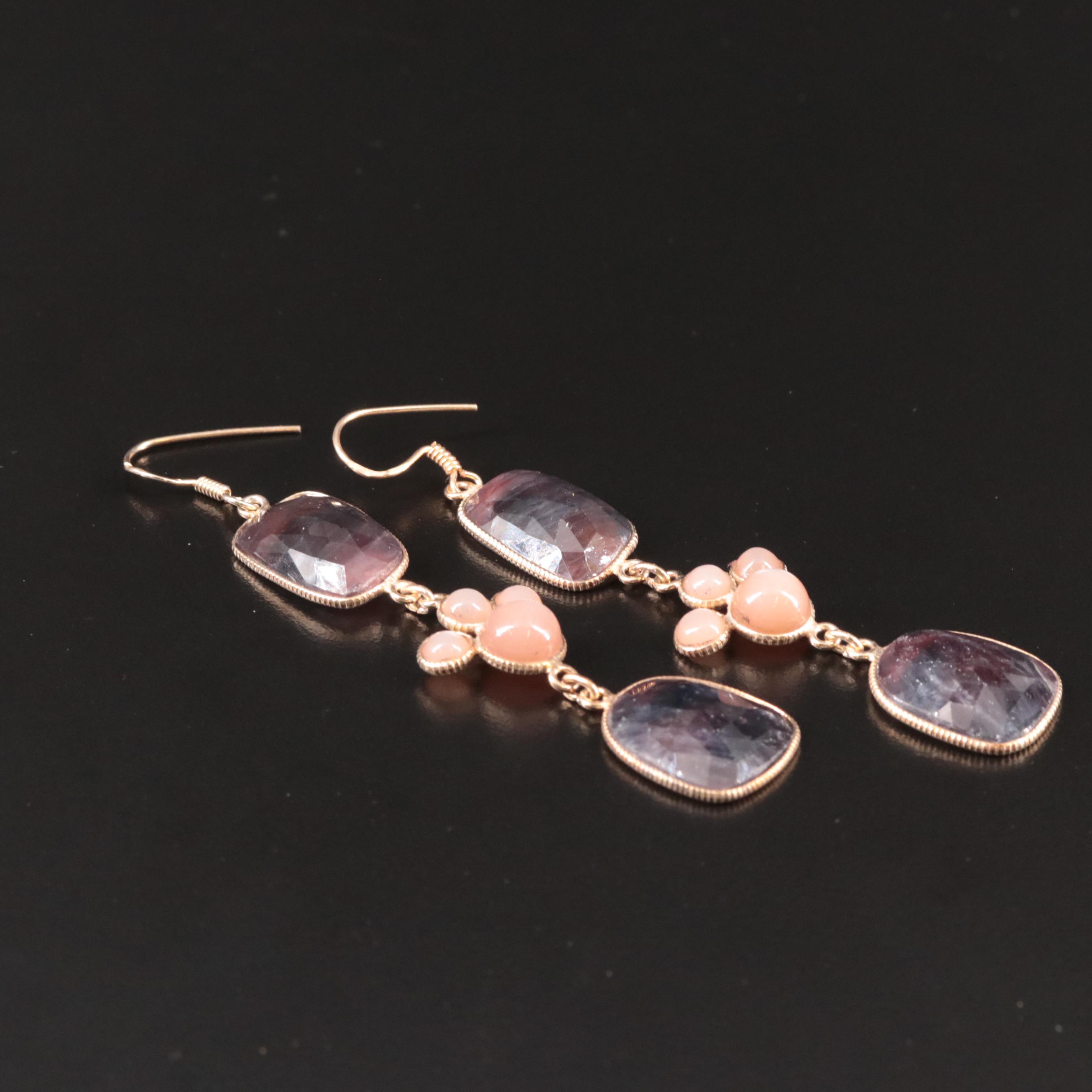 Sterling Sapphire and Moonstone Drop Earrings
